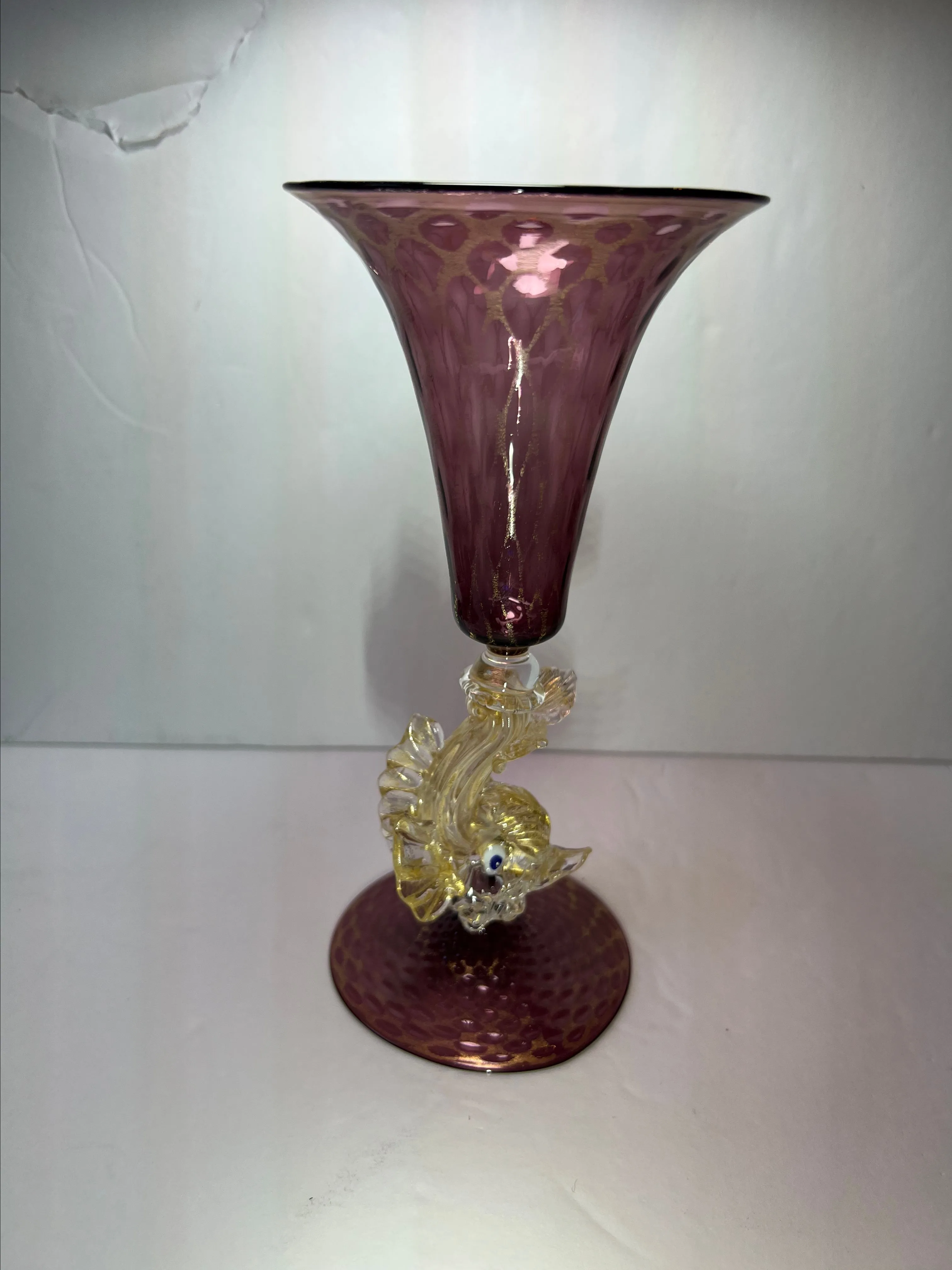Product image for 0700 AMETHYST MURANO GLASS GOBLET WITH DOLPHIN GOLD 24KT