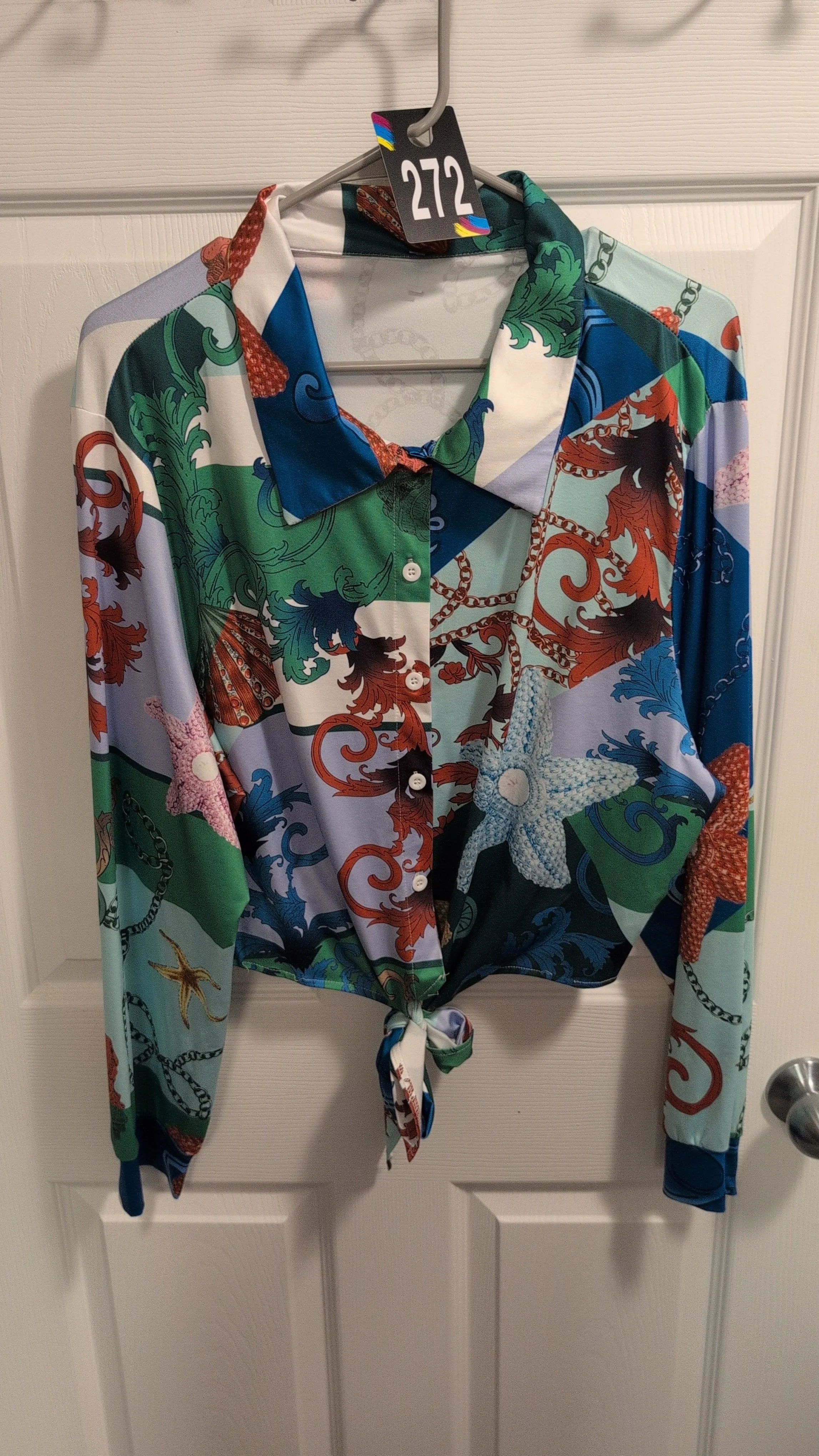 Product image for 272 SheIn Curve SUPER stretchy button up cropped starfish print blouse sz 4X (see measurements)