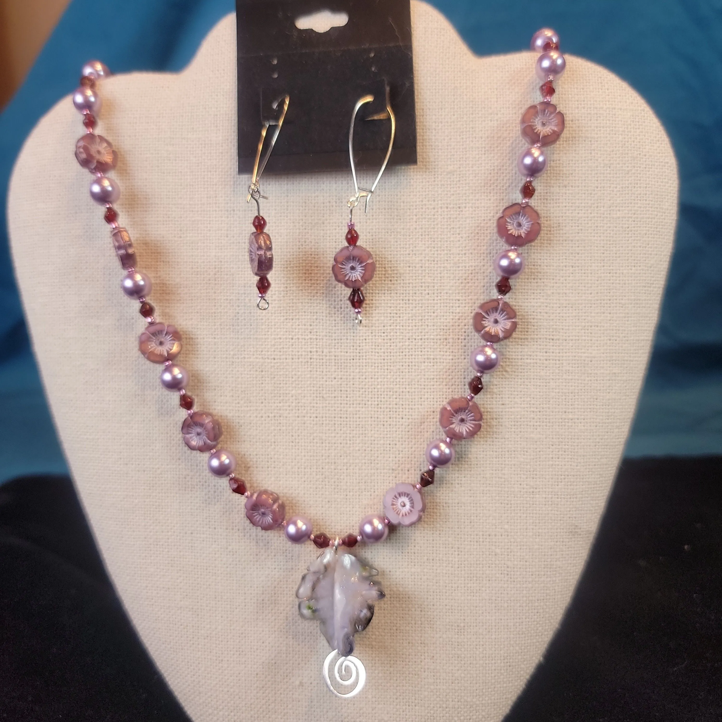 Product image for # 8 Plum and lavender jewelry set, necklace,  earrings.