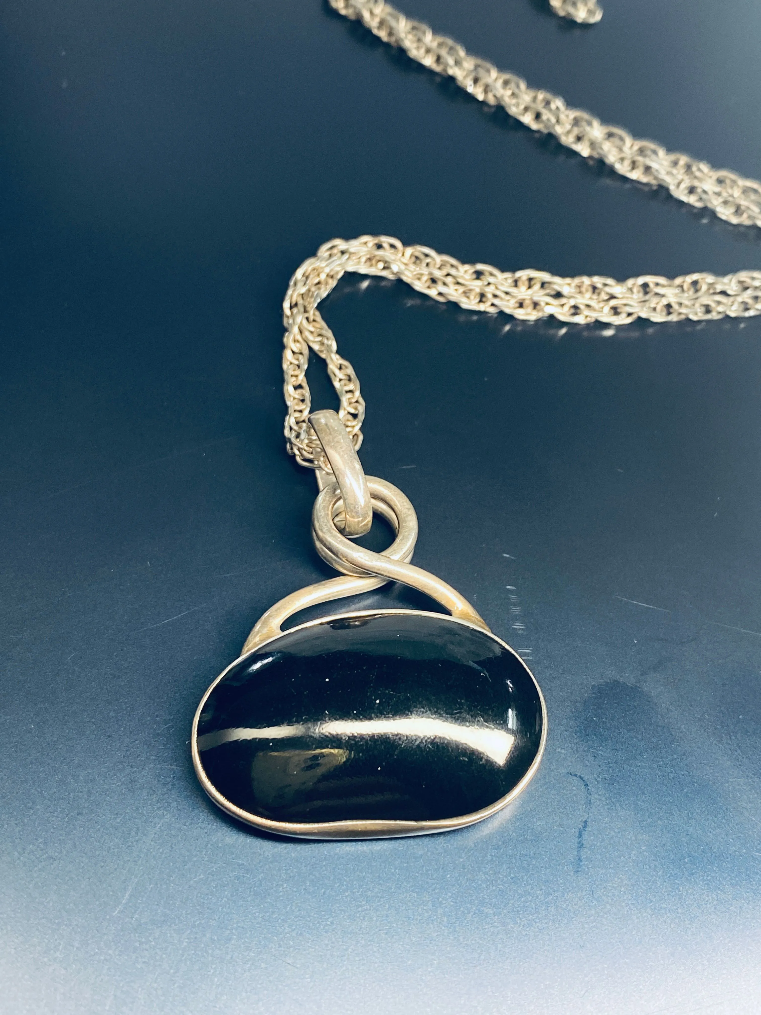 Product image for A918 Vintage Retired Sterling Silver 925 Silpada Black Obsidian Pendant Necklace