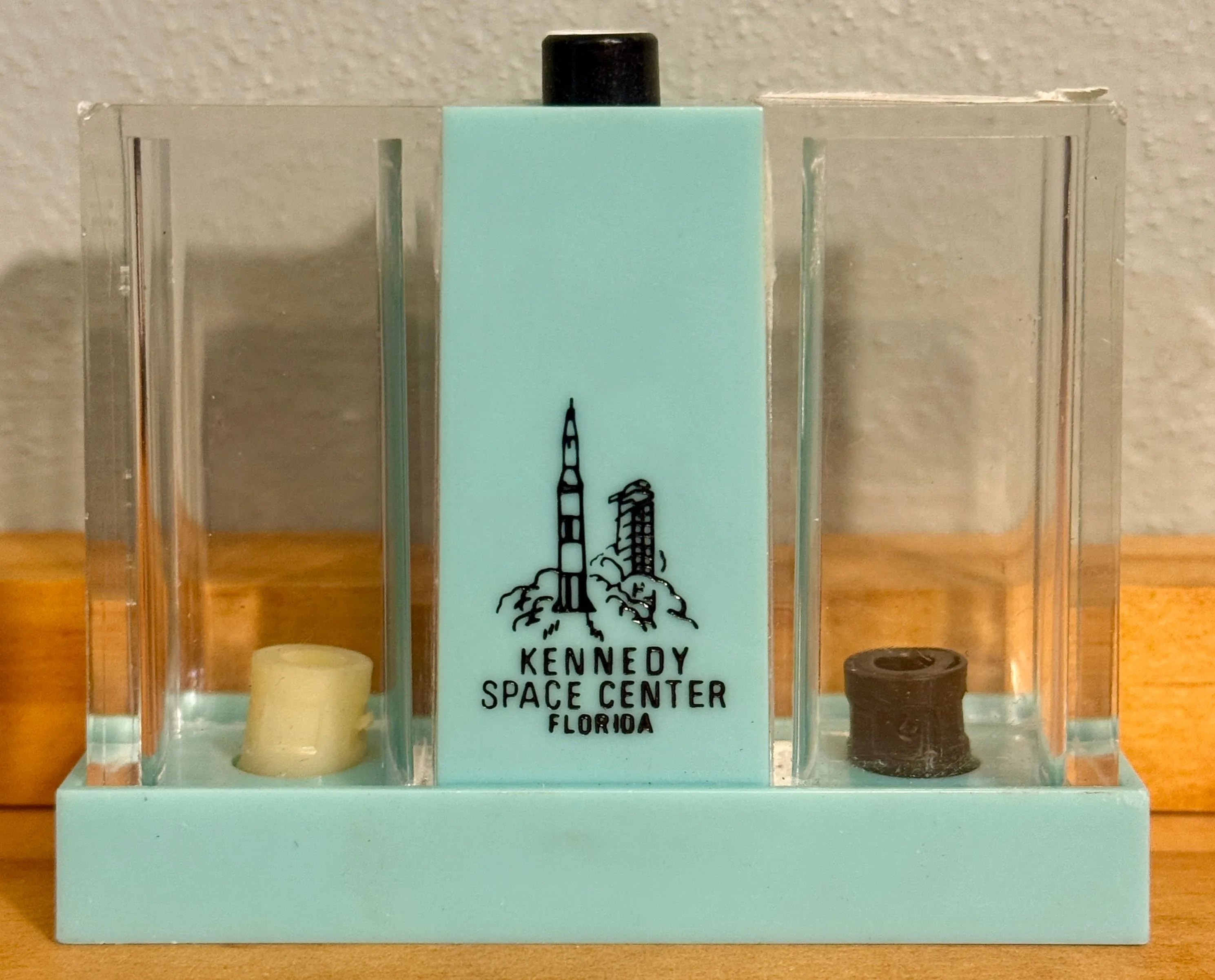 Product image for Kennedy Space Center Push Button Salt and Pepper Dispenser, Teal Blue, Whirly Industries