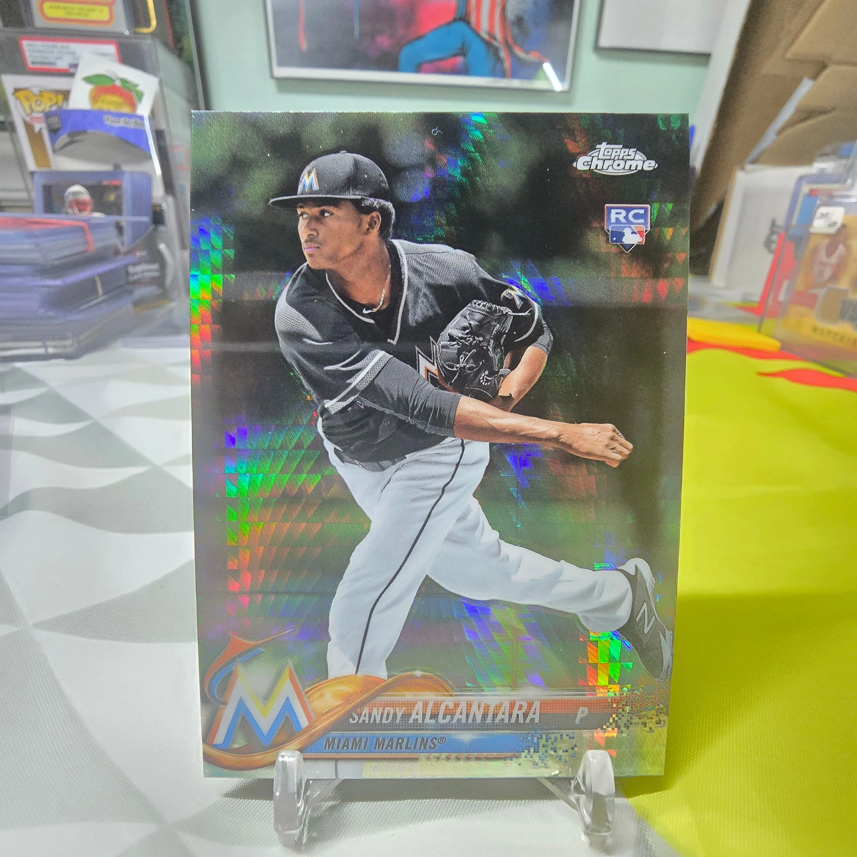 Product image for 2018 Topps Chrome #128 Sandy Alcantara Prism Refractor Rookie Miami Marlins RC