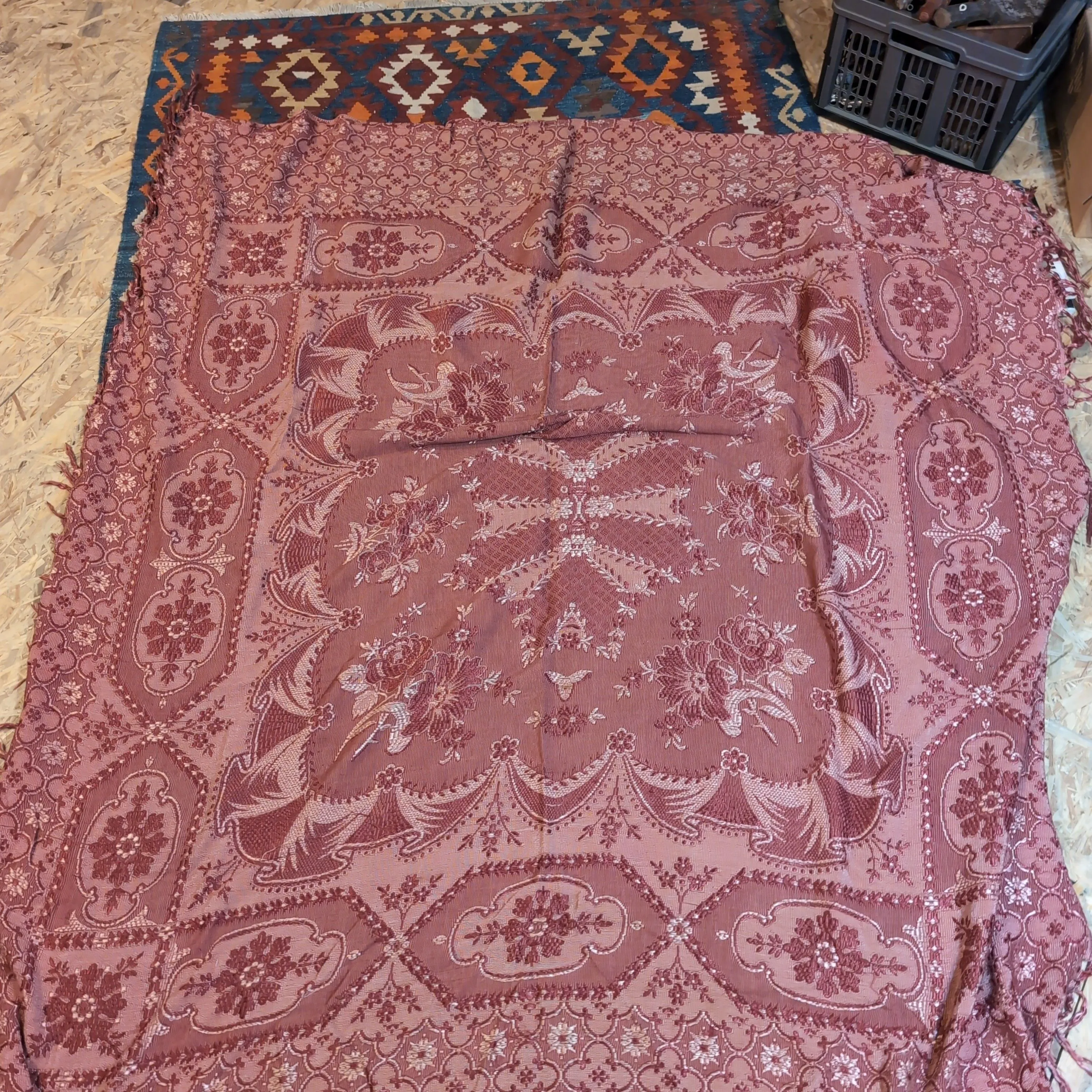 Product image for Vintage French blanket. throw patterned and fringed Pashmina