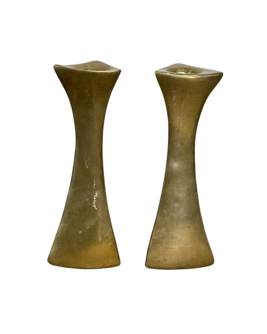 Product image for 6.75" 3 Sided Geometric Solid Brass Candle Holders Set of (2)