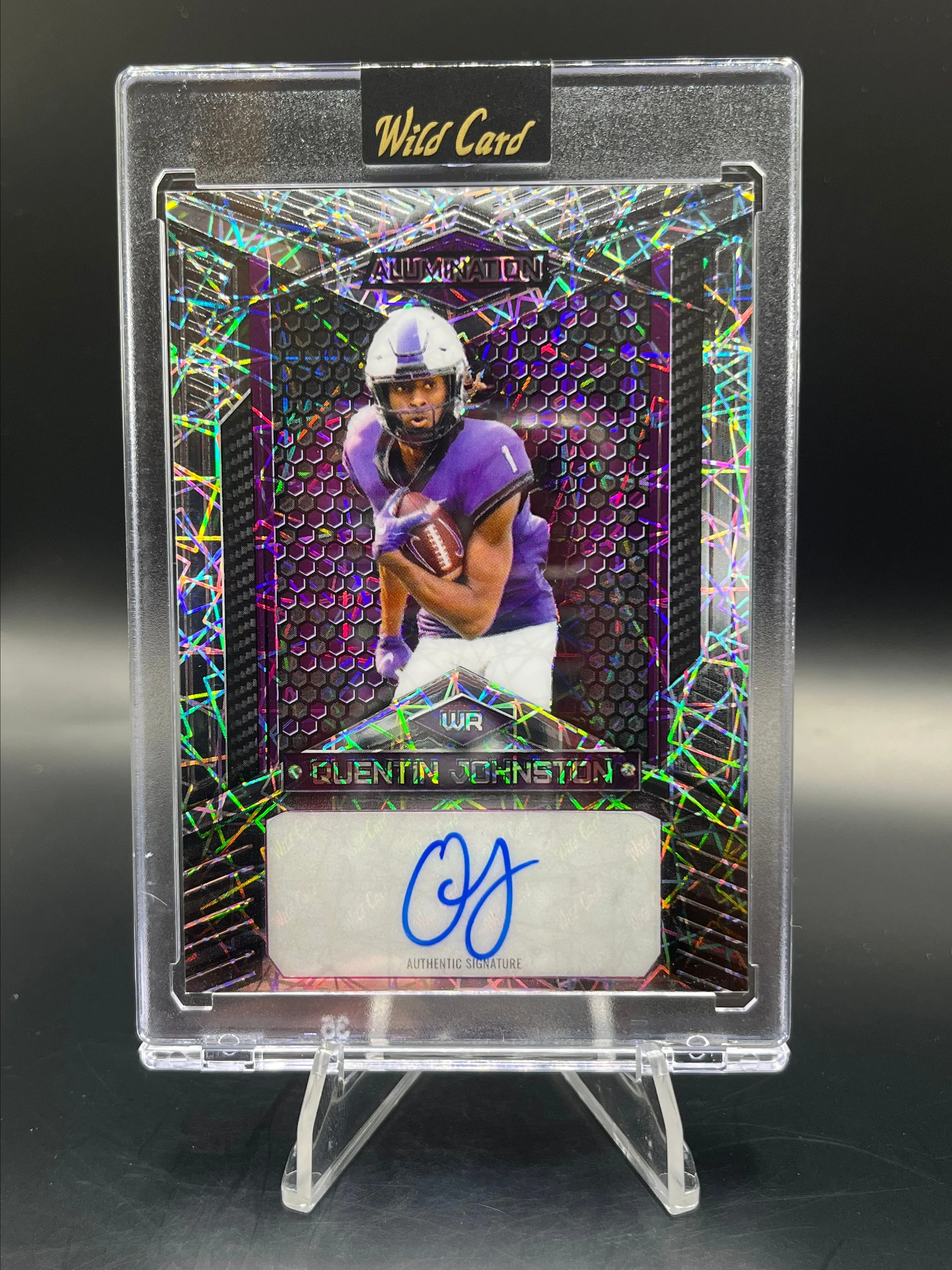 Product image for 15/15 Quentin Johnston TCU / Chargers WR 2023 Wild Card Alumination Silver Laser Board Auto