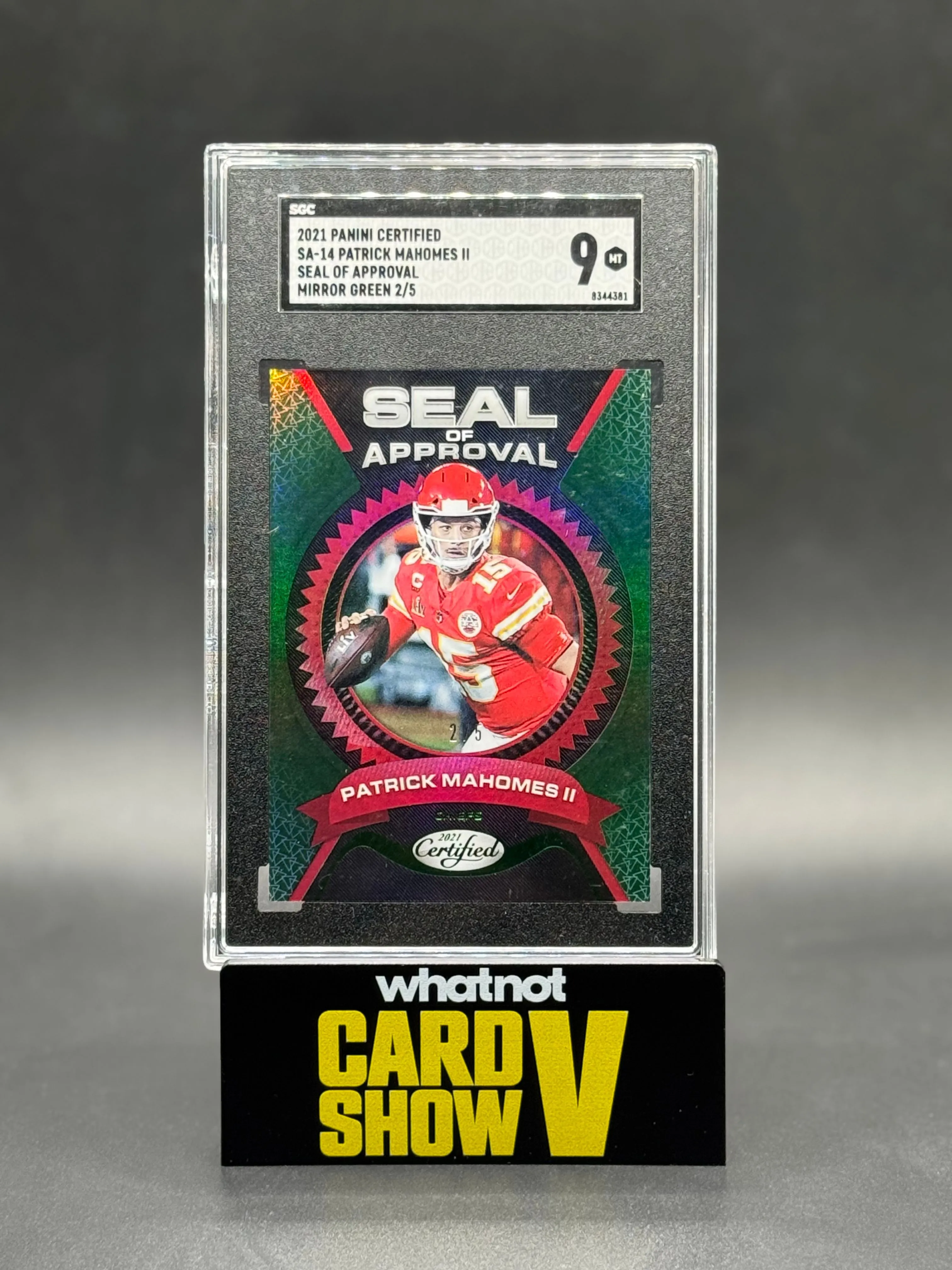 Product image for 2021 Panini Certified Patrick Mahomes Ii SGC Seal Of Approval Mirror Green 9