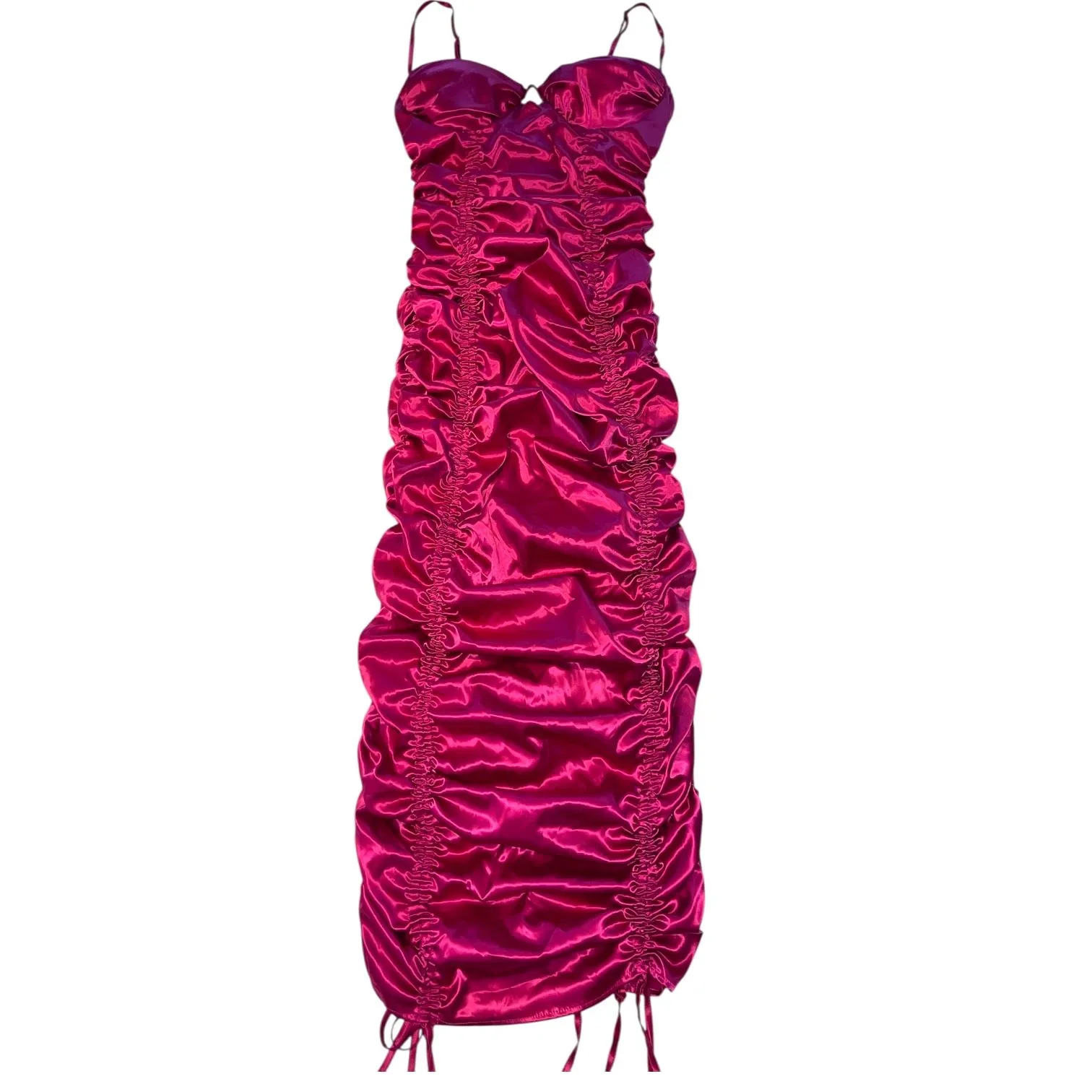 Product image for 406. XL // AKIRA SATIN RUCHED MIDI BODYCON DRESS