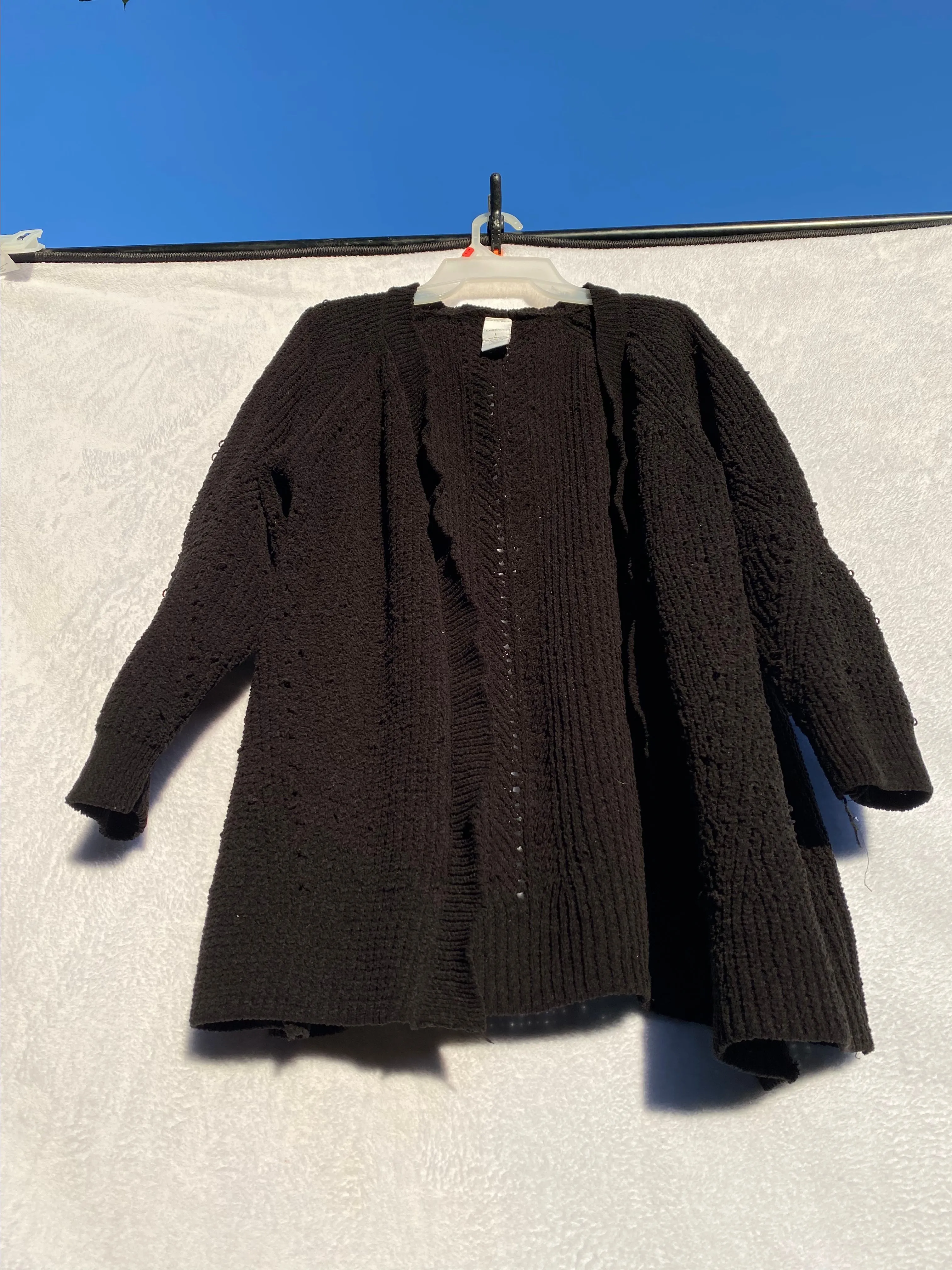 Product image for Chenille Cardigan Women Large Sweater Boyfriend Open Front Birdseye Knit Black