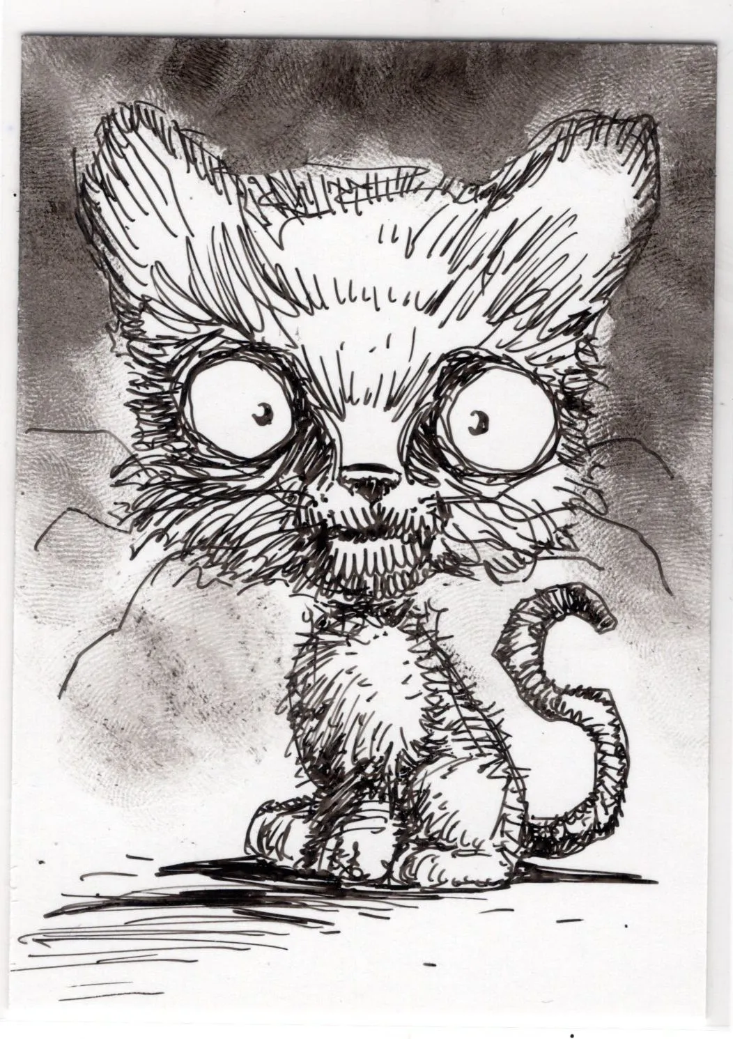 Product image for A. ORIGINAL b&w Art on Sketch Card! Goth Cat