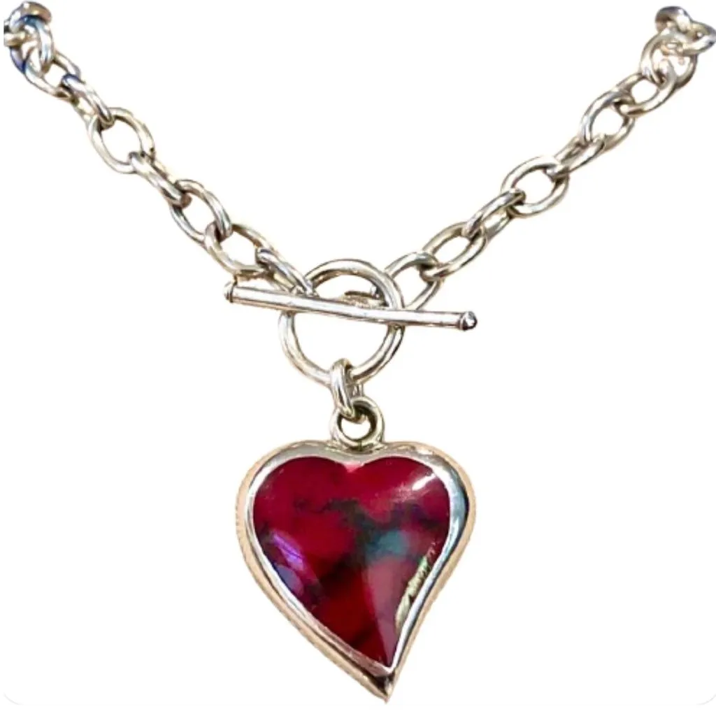 Product image for TAXCO Sterling Silver Red Jasper Heart Charm Rolo Bracelet