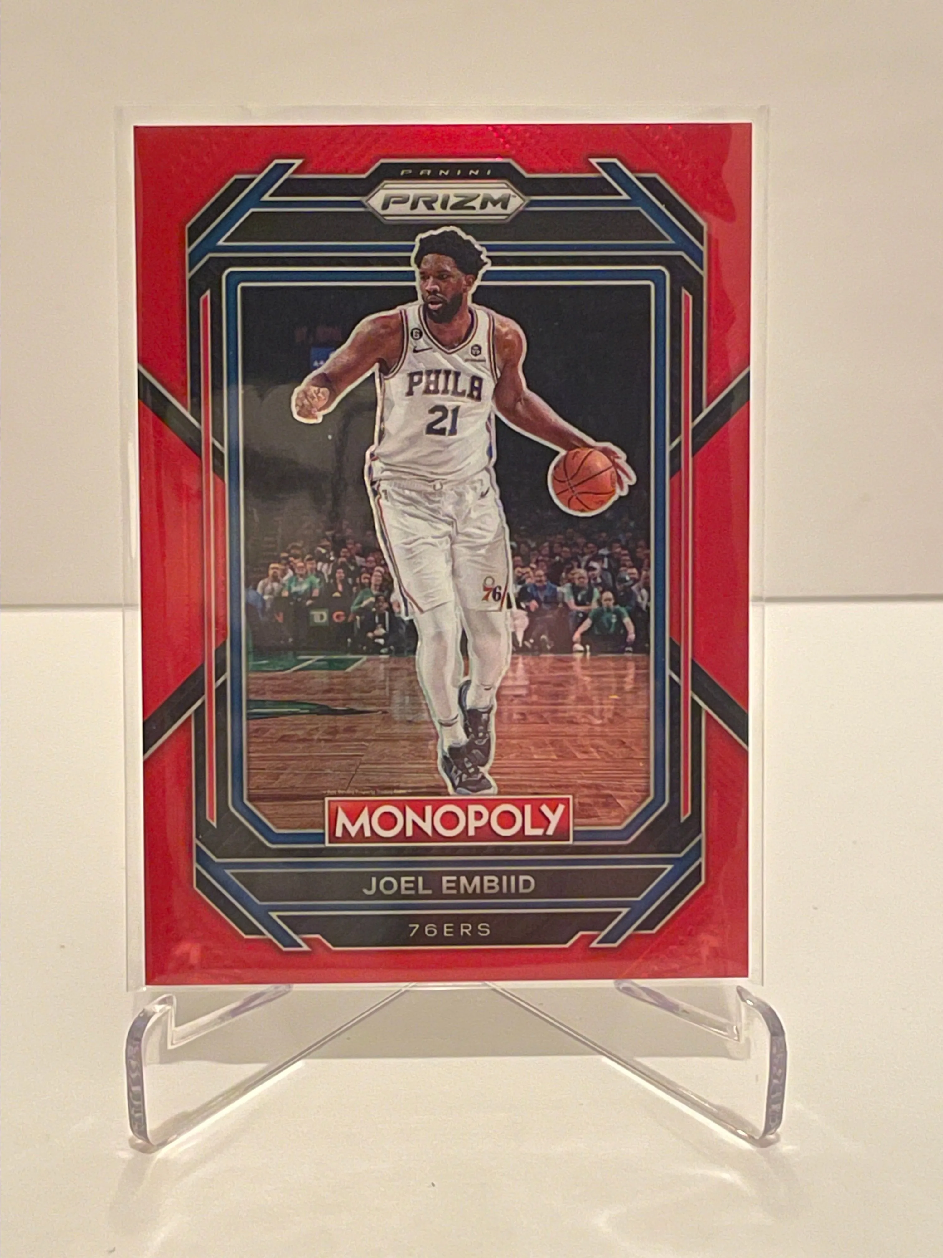 Product image for Joel Embiid 08/99 Red Monopoly 2022-23 Panini Prizm Basketball NBA #67 76ers