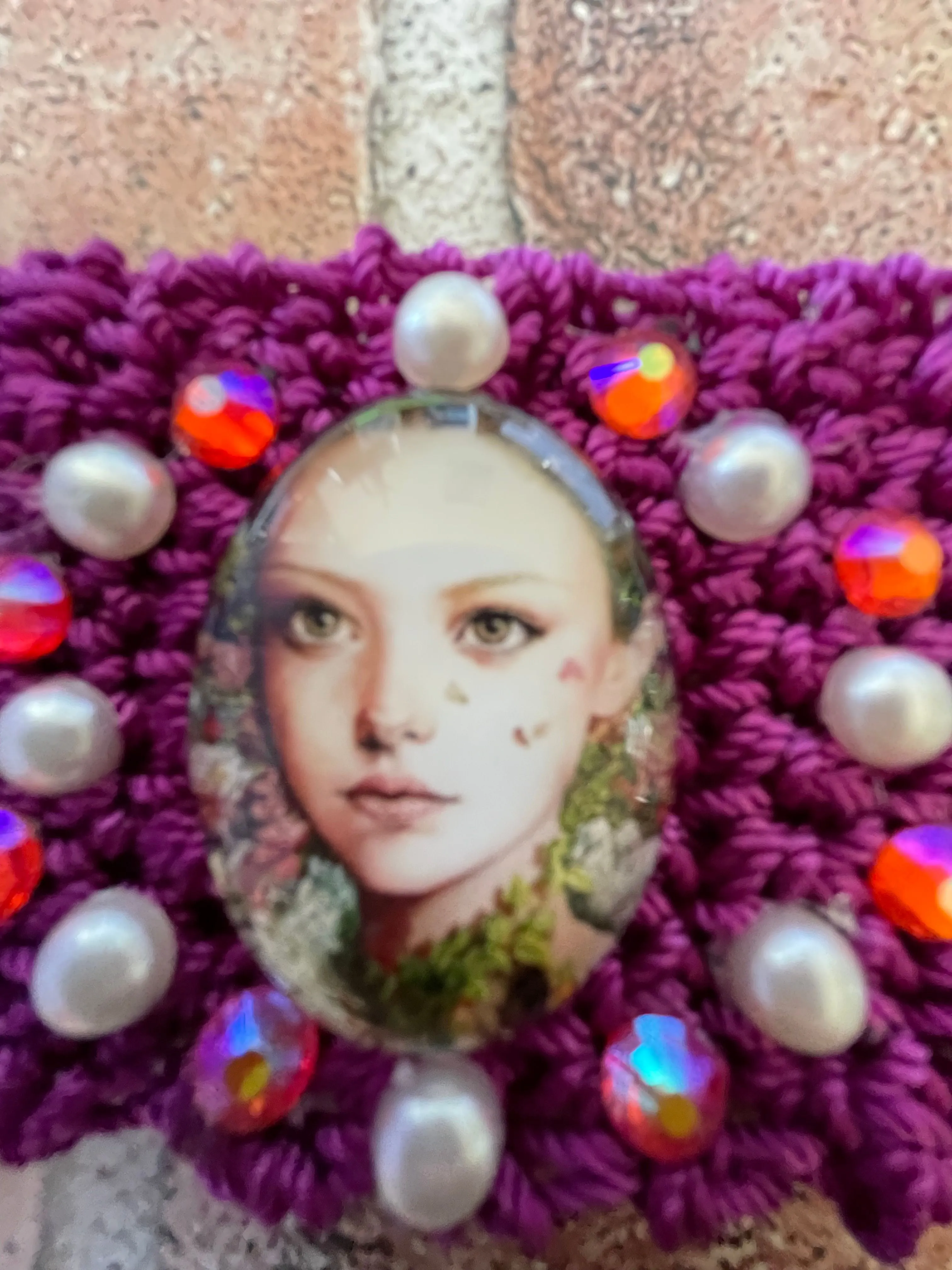 Product image for Hand Knits 2 Love Bracelet Cabochon Woman Face Beaded Designer Fashion Jewelry Gift Purple Unique