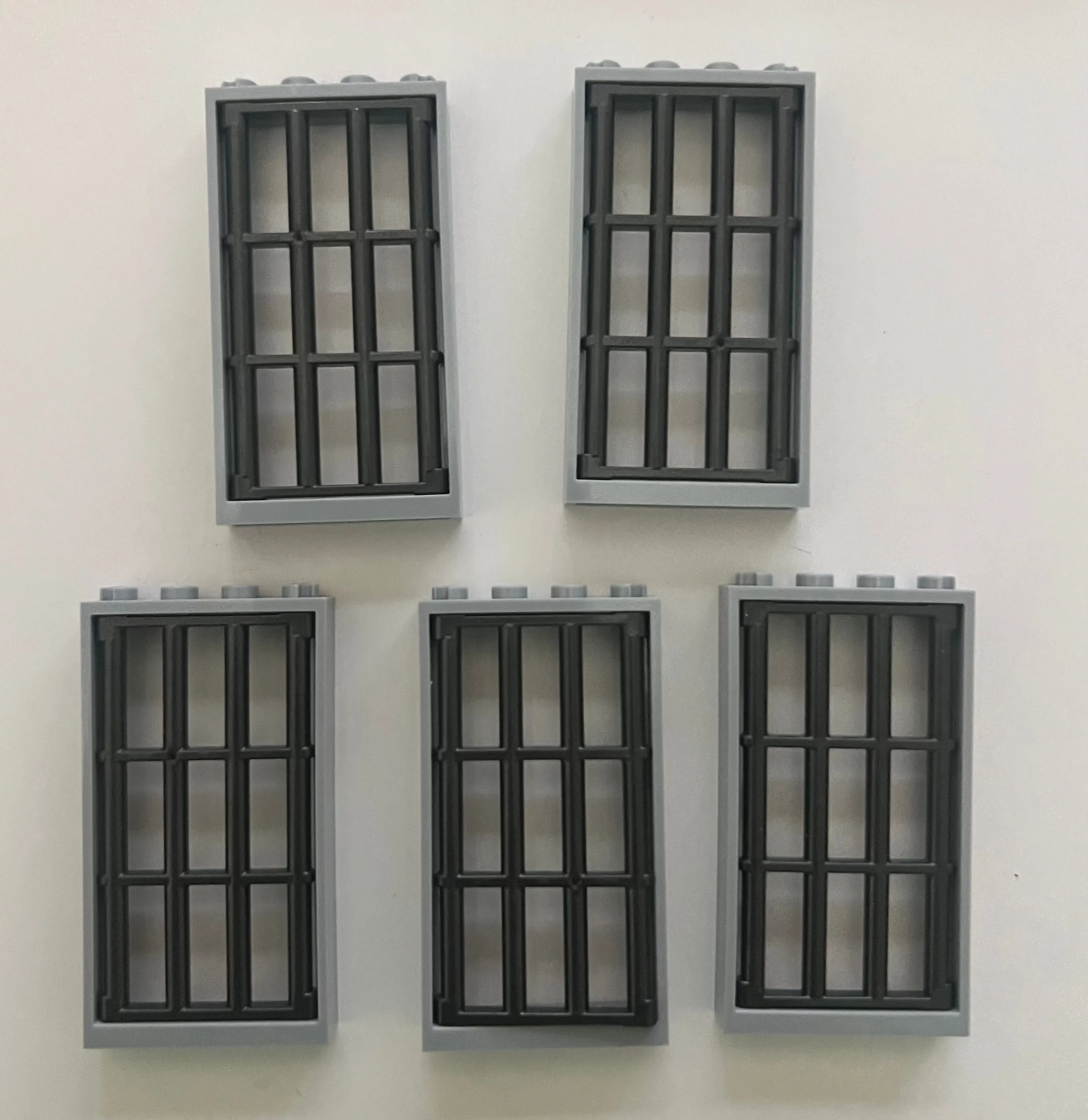 Product image for (Lego) Light Gray 1x4x6 Frame with Pearl Gray Barred Jail Window - Lot of 5