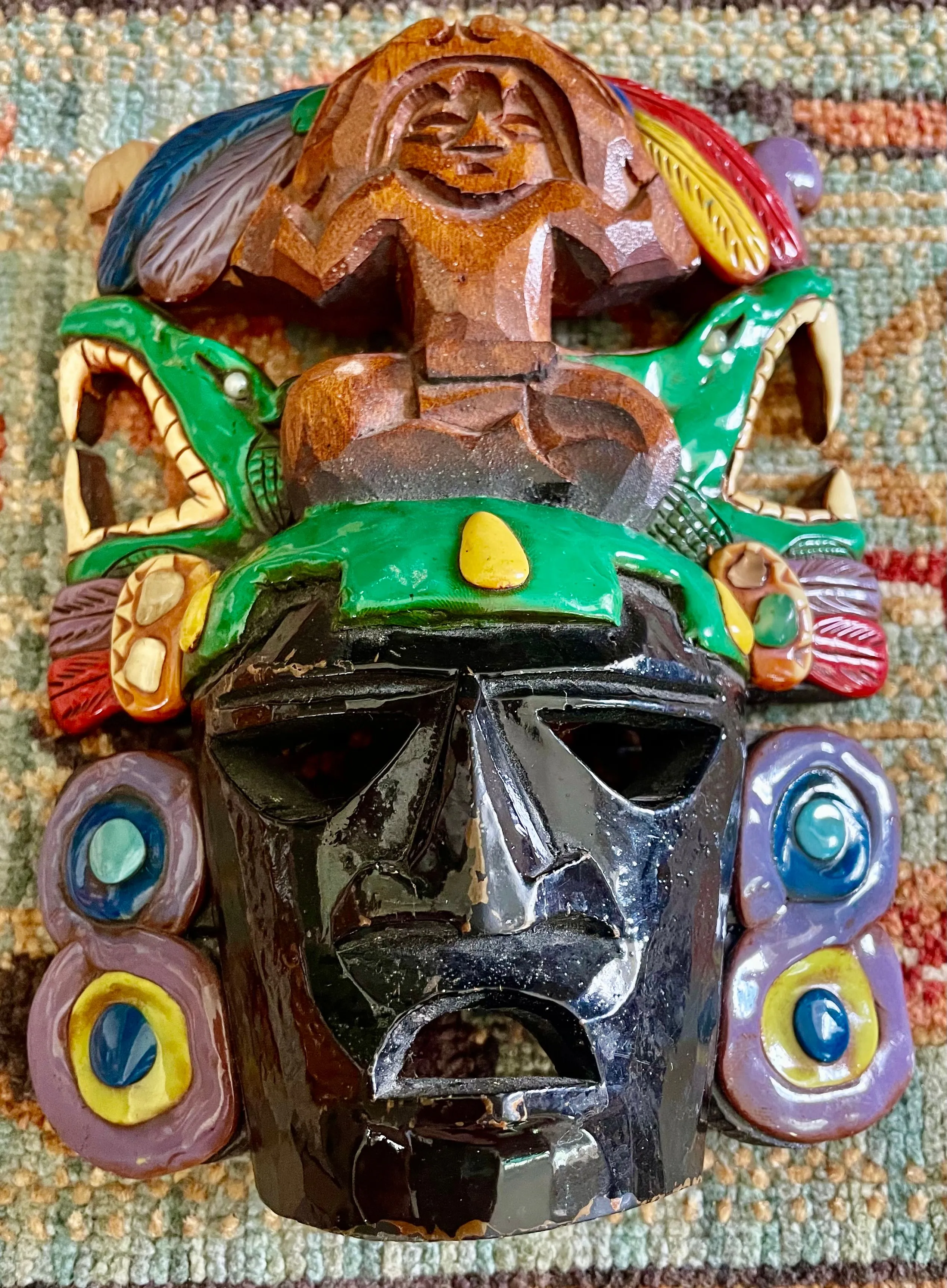 Product image for VTG Mayan Hand-Carved, Hand-Painted Lacquer Wood Mask