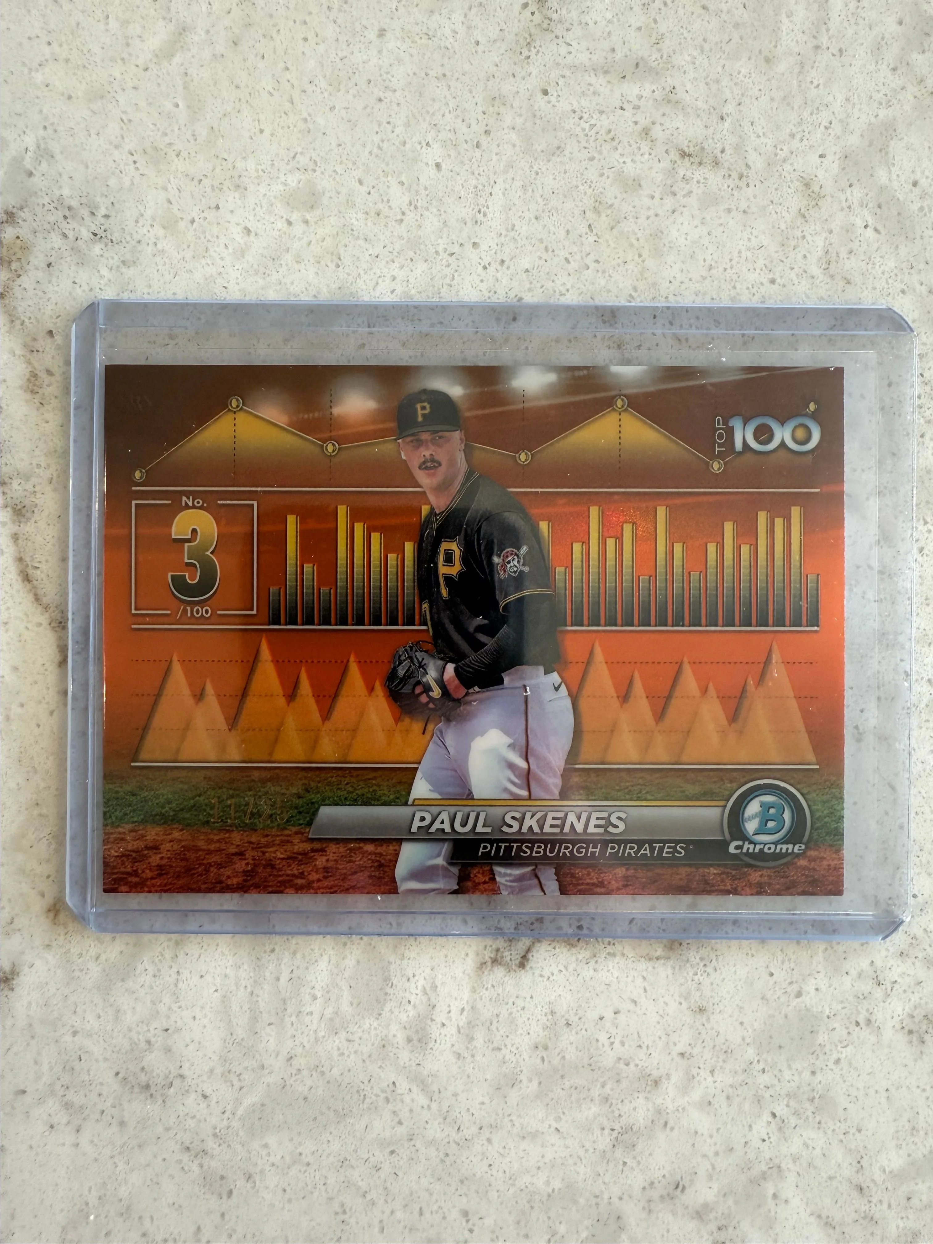 Product image for 2024 Bowman Chrome Paul Skenes Top 100 Insert Orange /25