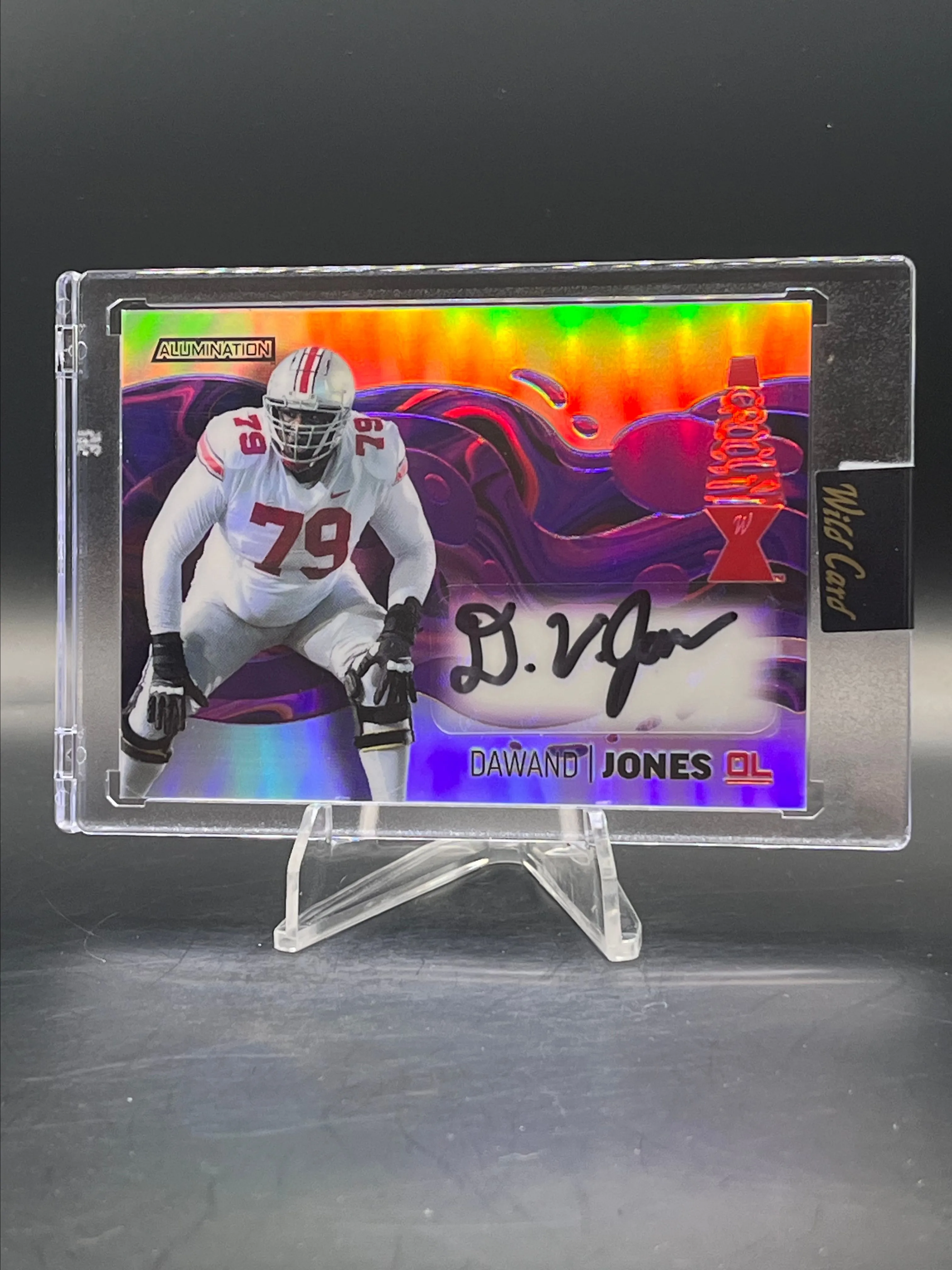 Product image for 7/15 Dawand Jones Ohio St / Cleveland OL 2023 Wild Card Alumination Groovin’ Auto Purple Rainbow