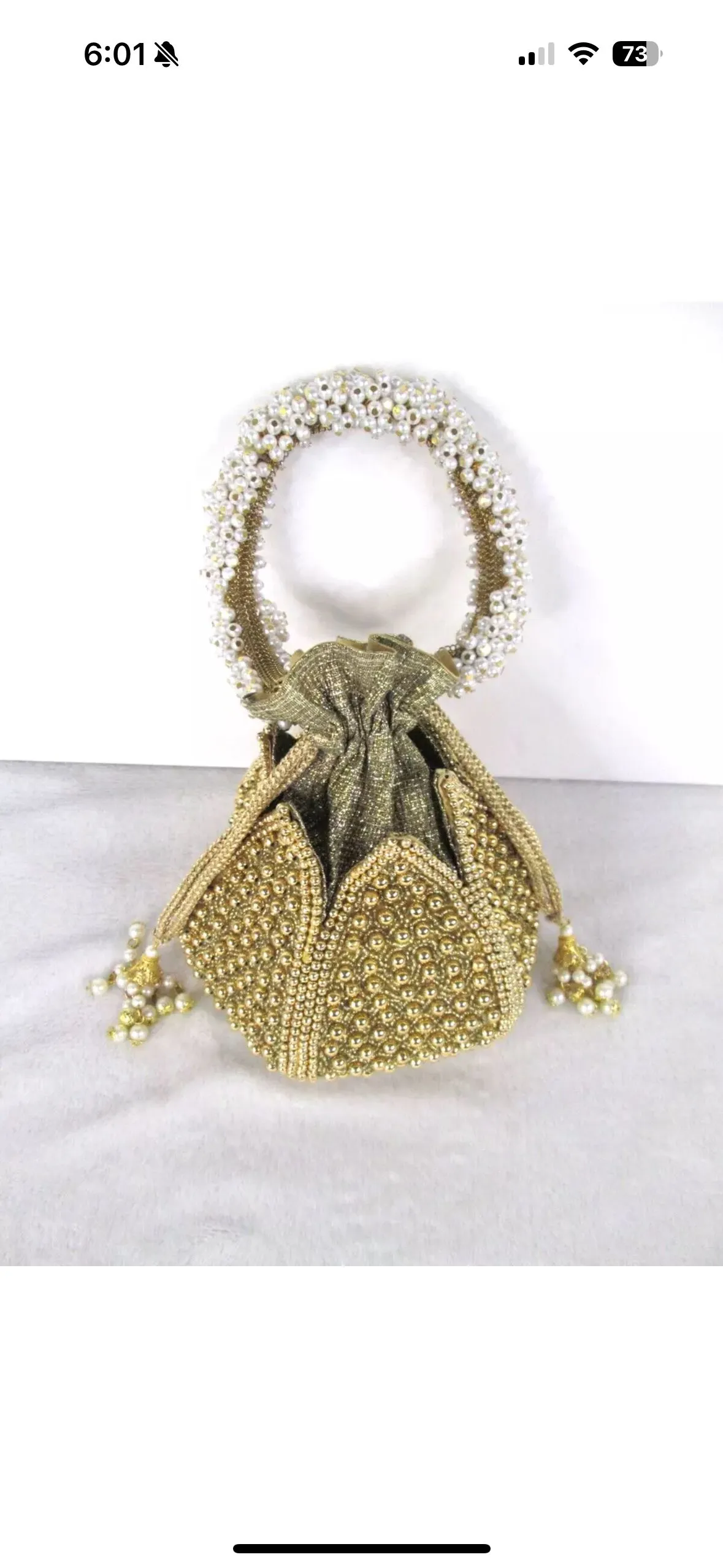 Product image for Ramla fully beaded gold tone pearl hand clutch purse handmade