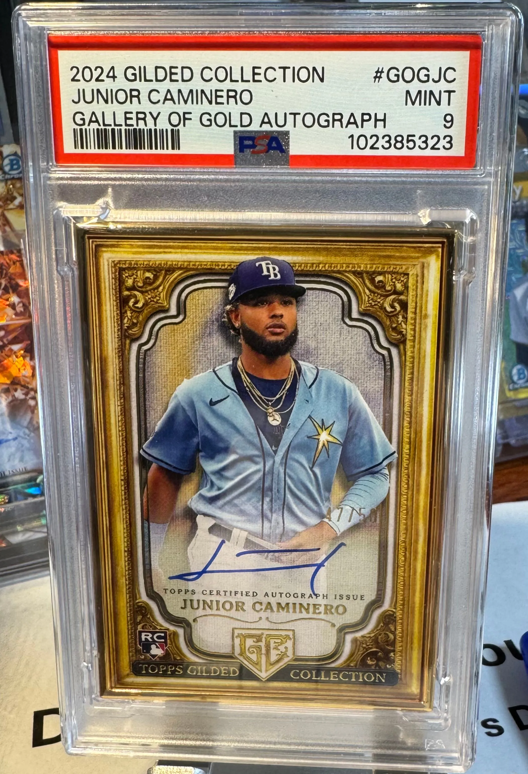 Product image for 2024 Gilded Collection Junior Caminero Gallery of Gold Auto PSA 9 /50