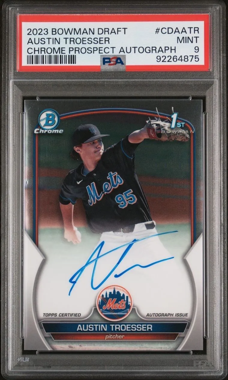 Product image for 2023 Bowman Draft Chrome Prospect Autograph Austin Troesser CDAATR  PSA MINT 9