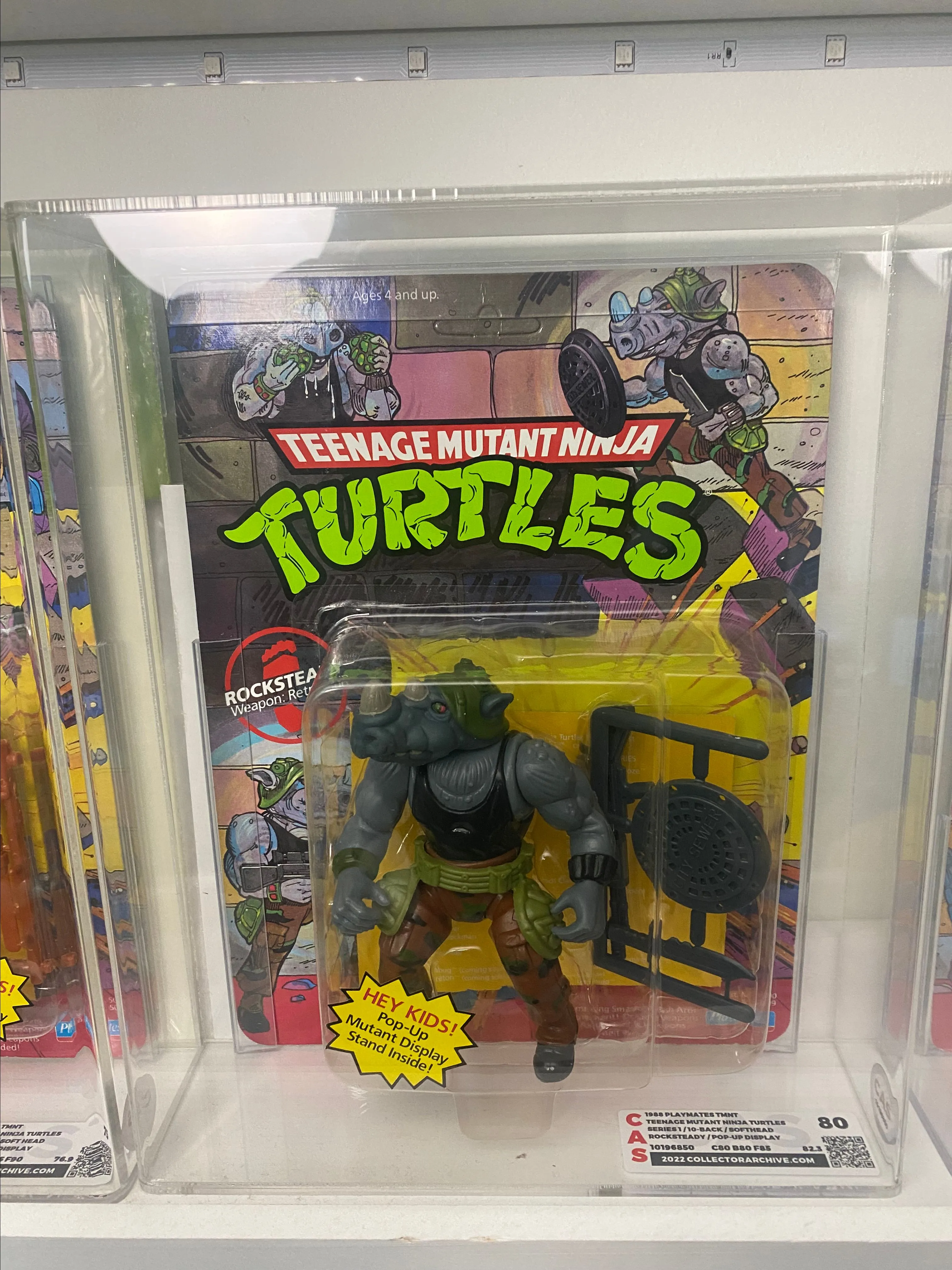 Product image for 1988 TMNT ROCK STEADY  10-Back  Playmates  - Soft Head - POP UP DISPLAY CAS 80