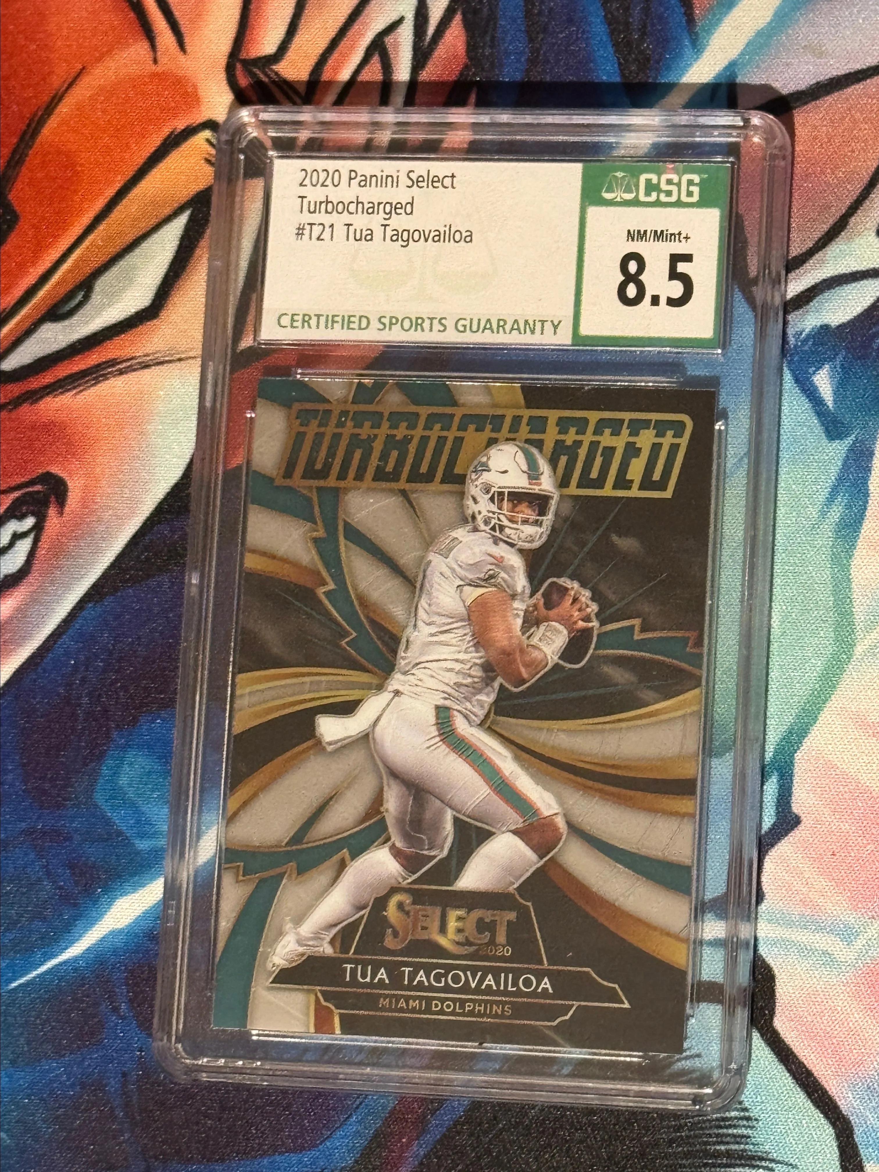 Product image for TUA TAGOVAILOA 2020 PANINI SELECT TURBOCHARGED PRIZM PSA 8.5 ROOKIE  DOLPHINS