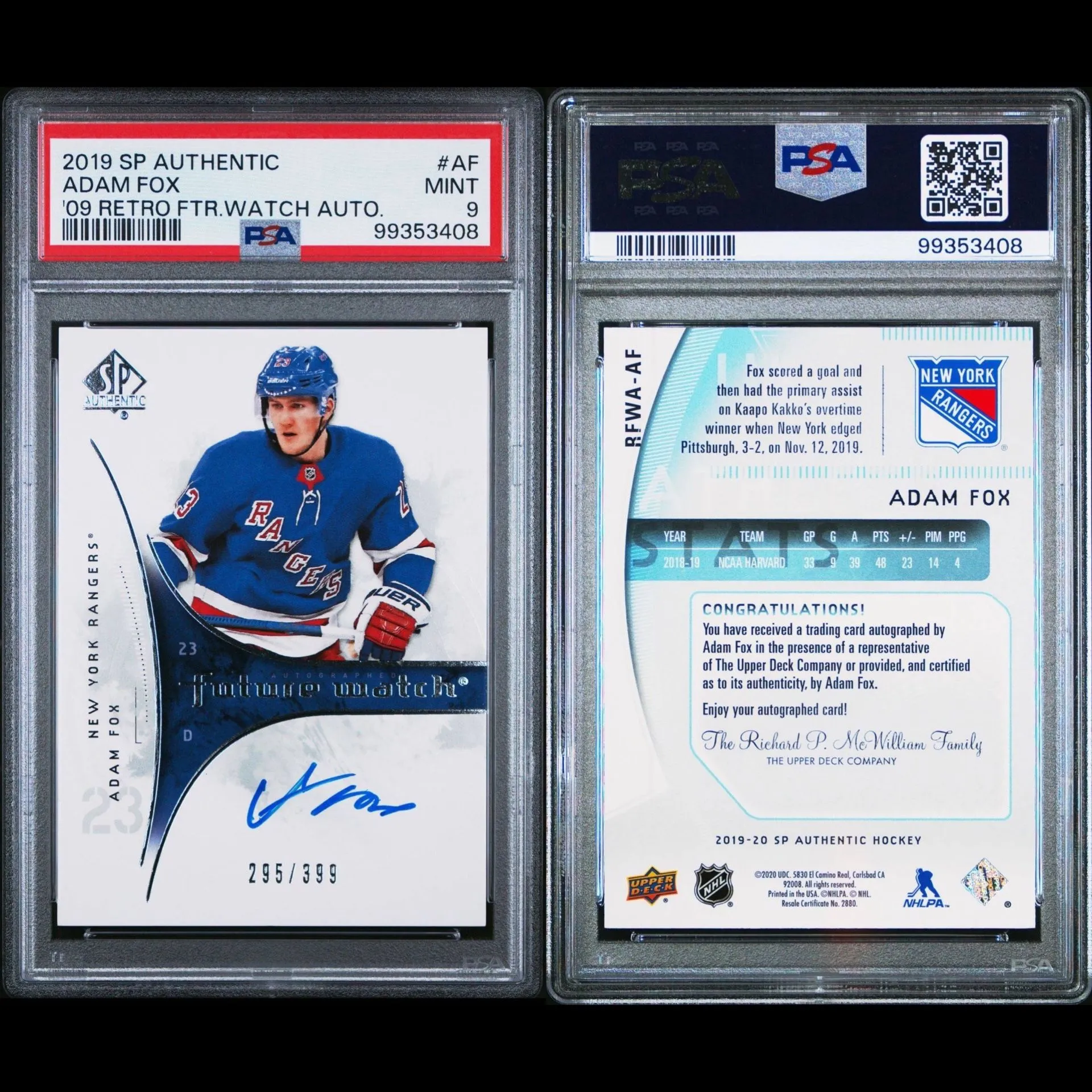 Product image for 2019 Sp Authentic 2009-10 Retro Future Watch Autographs Adam Fox '09 Retro Future Watch Au. PSA MINT