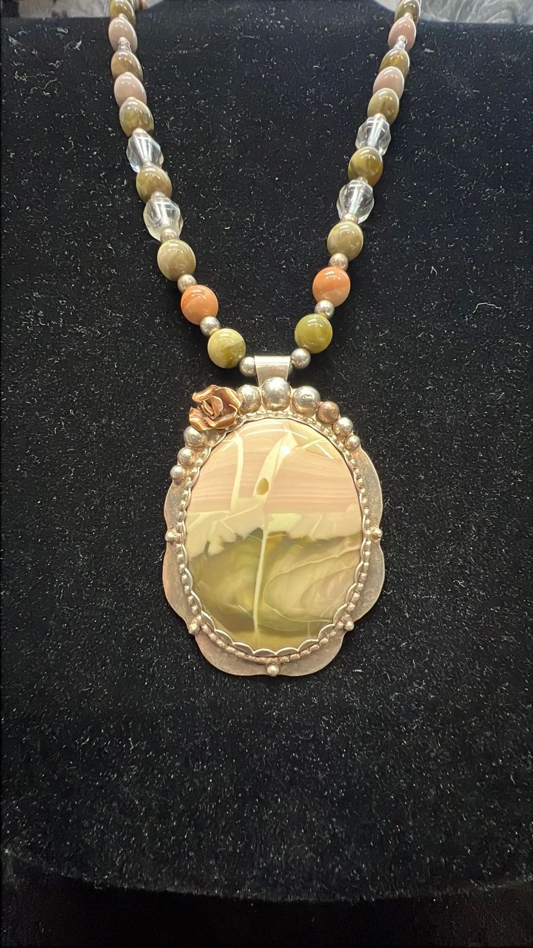 Product image for #007  Vintage Sterling Silver & Copper Picture Jasper Pendant Necklace – Signed Artisan Piece