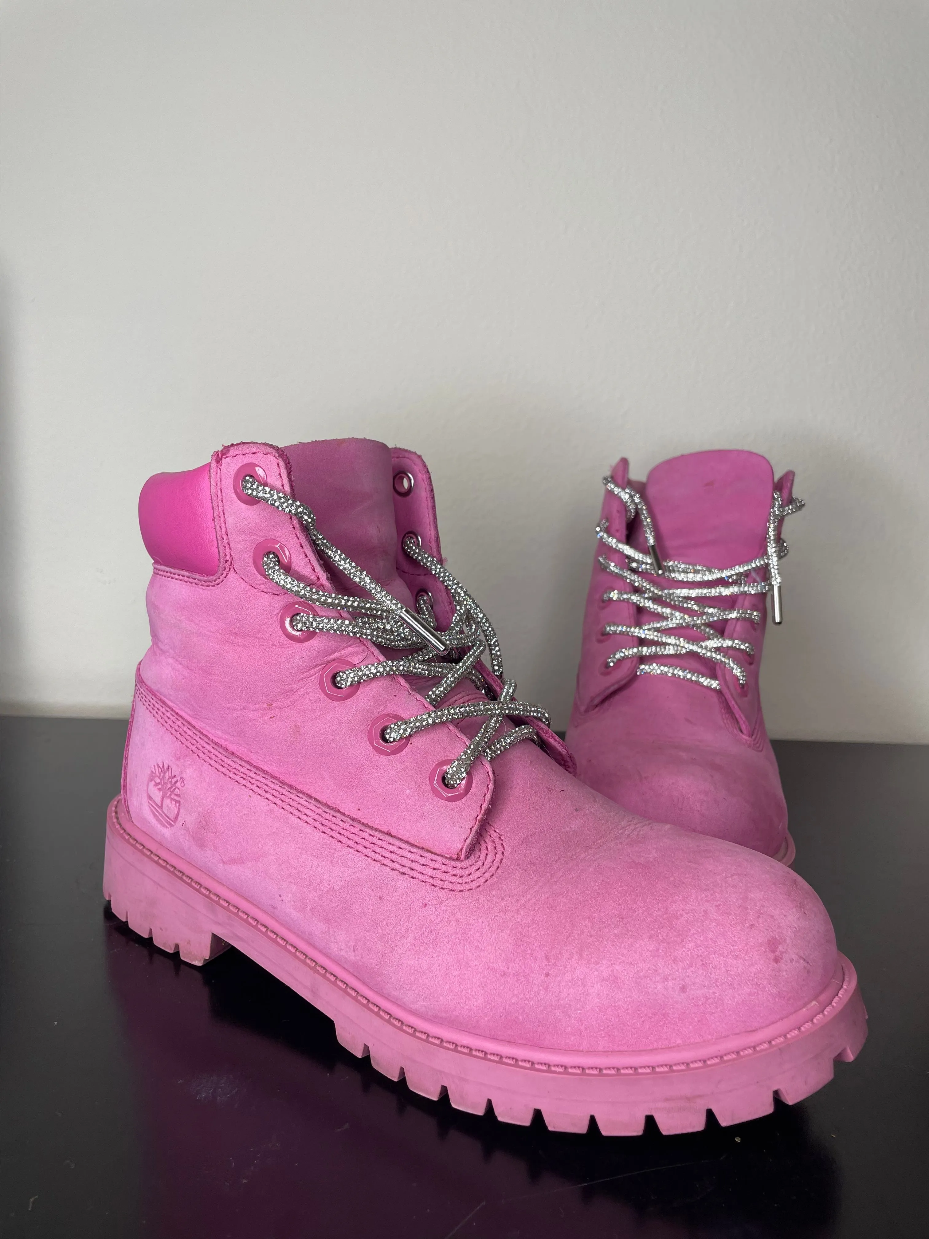 Product image for Pink Timberlands w/ Rhinestone laces