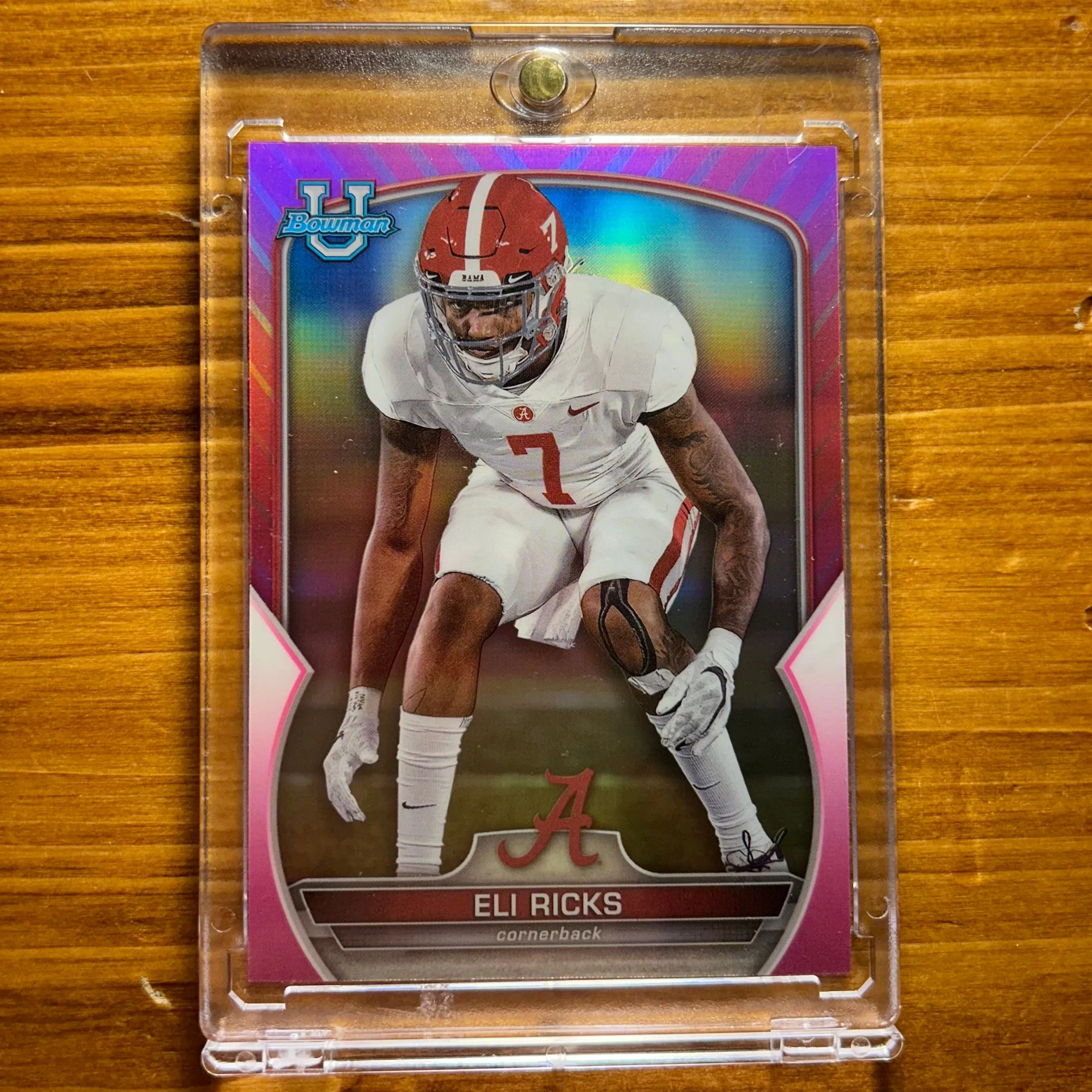 Product image for Eli Ricks - 2022 Topps Bowman University Chrome Pink Refractor #28 - Alabama Crimson Tide
