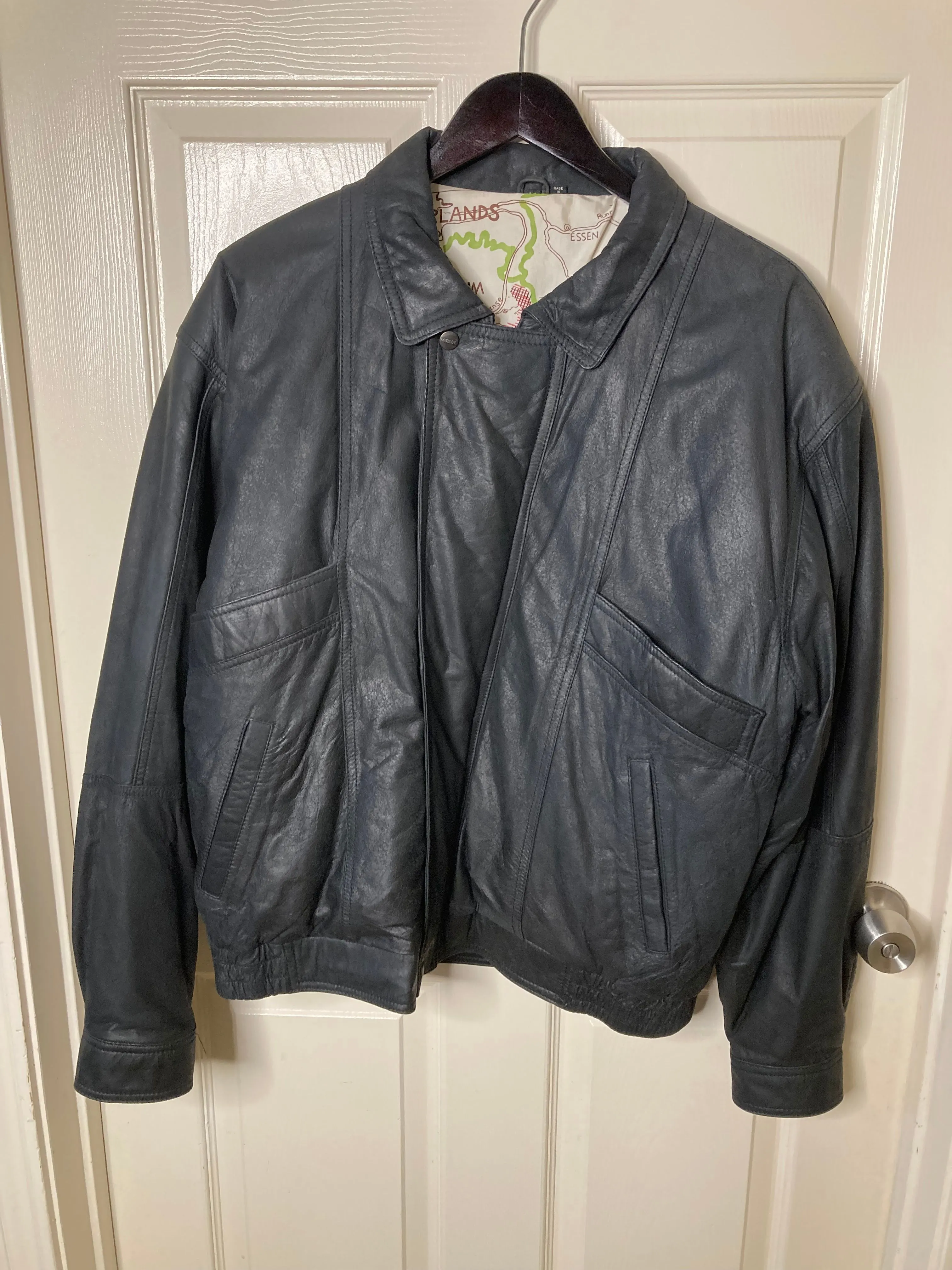 Product image for Vintage Neiman Marcus Black Leather Bomber Jacket