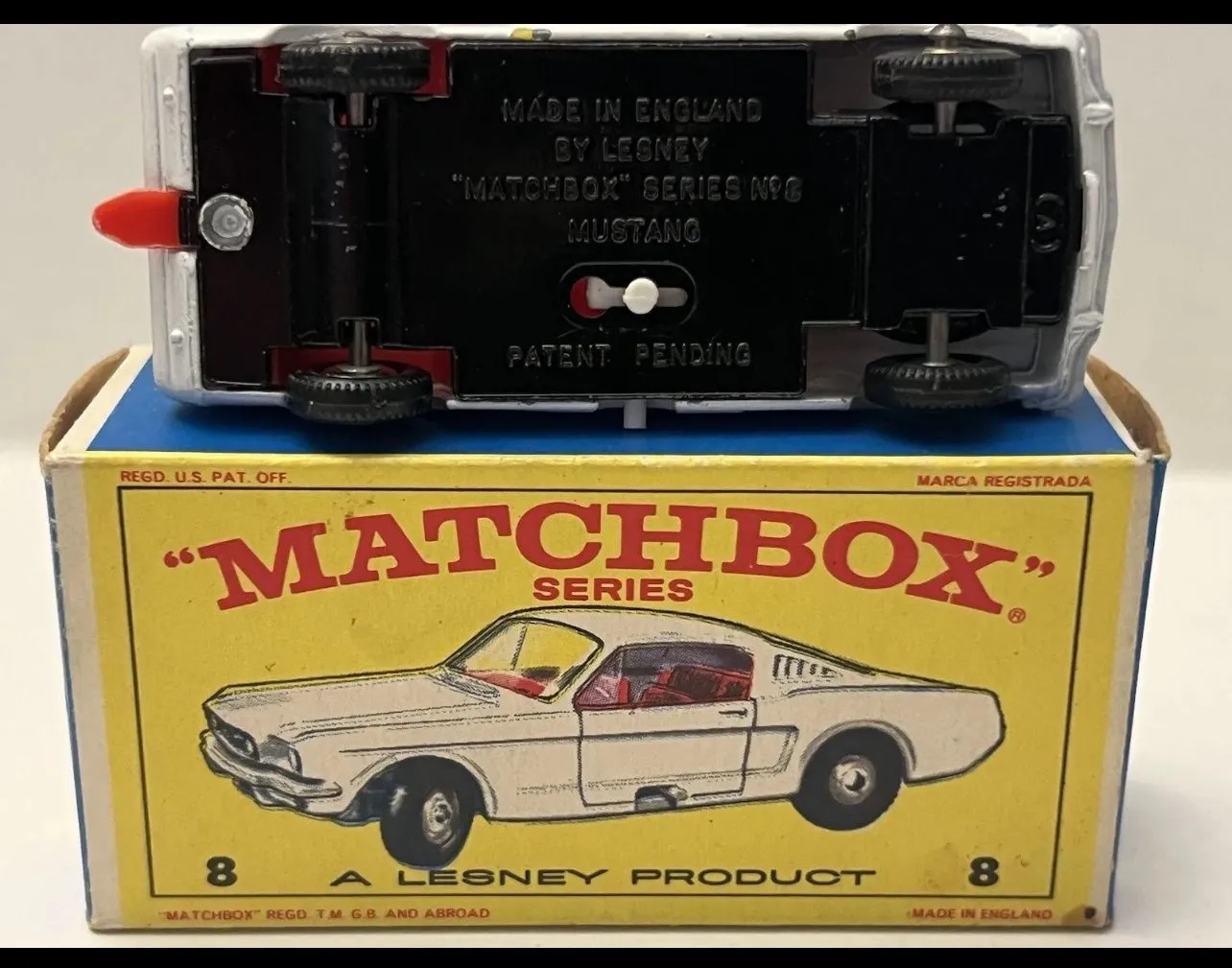 Matchbox Lesney Ford Mustang N°8, Miniature Ancienne, Angleterre
