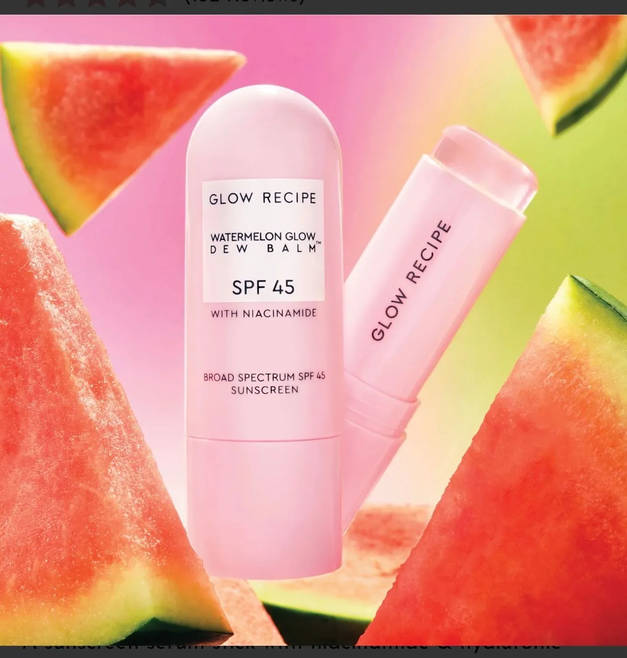Product image for Glow Recipe Watermelon Glow Niacinamide Dew Balm Sunscreen Stick - SPF 45 0.58 Oz / 1.65 ML