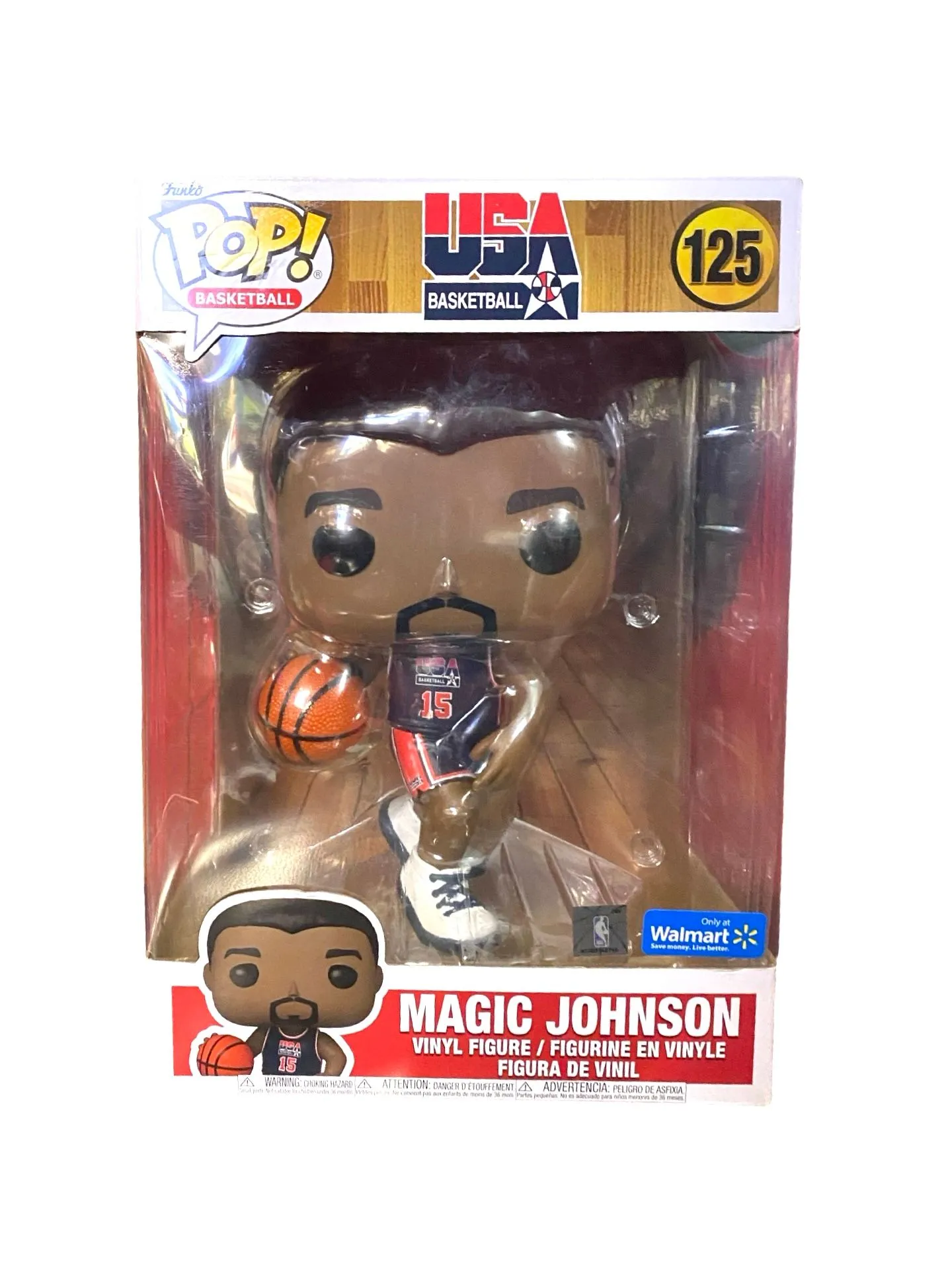 Product image for Funko Pop! Jumbo: USA Basketball - Magic Johnson (1992 Team USA Navy Uni) (Special Edition) #125 Vinyl Figure (10"), Blue