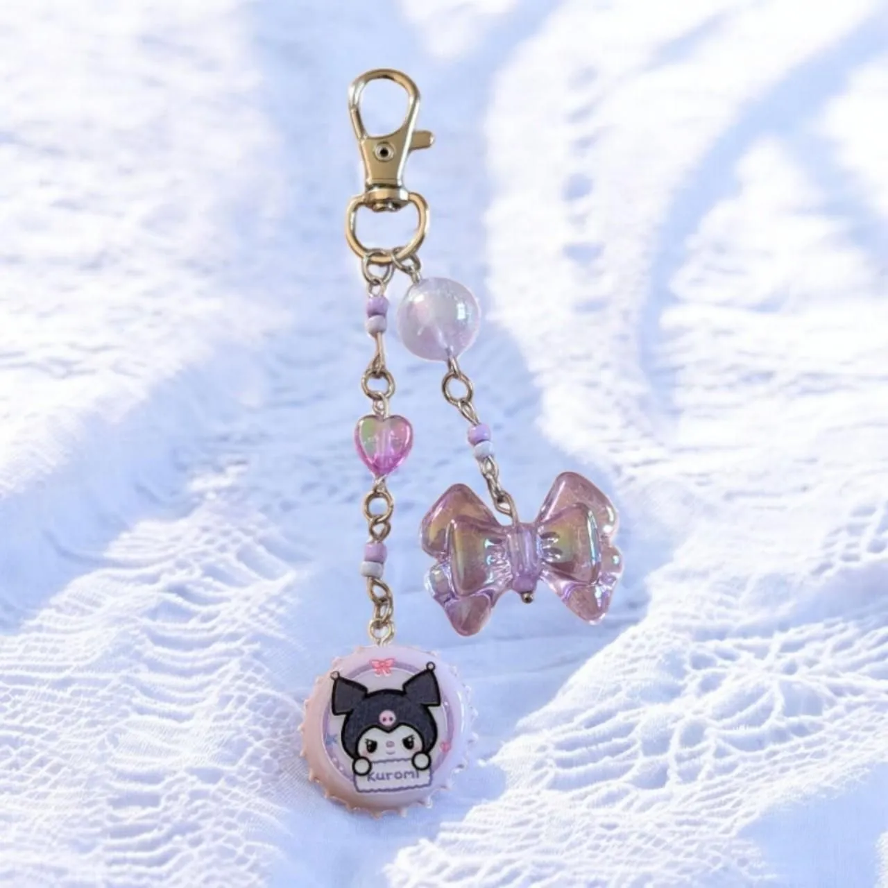 Product image for Sanrio Inspired Bottlecap Handmade Keychain Bag Charm - Kuromi 💜