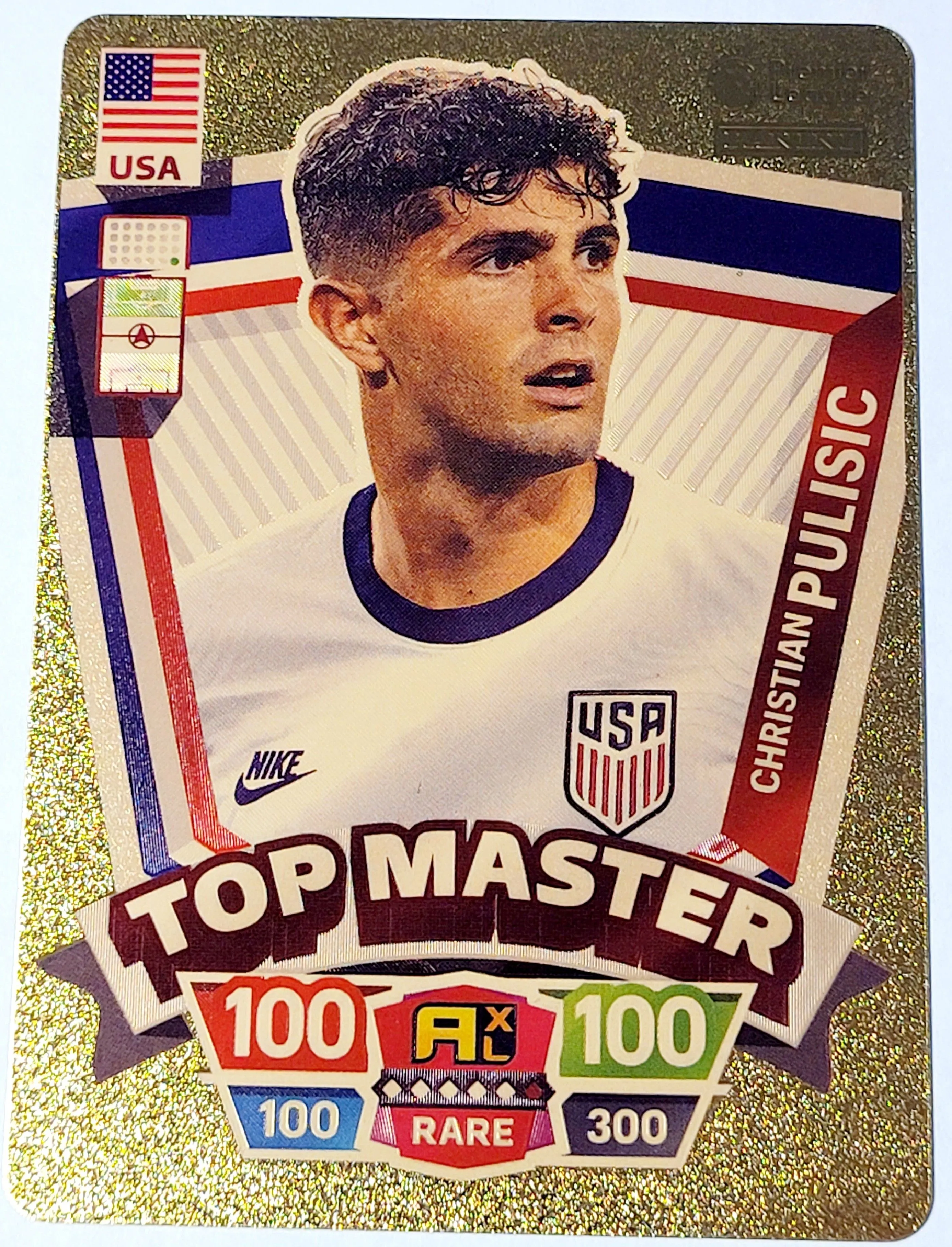 Product image for 2022 Christian Pulisic Panini World Soccer Stars Top Master Plastic Gold Color Card Near Mint Condit