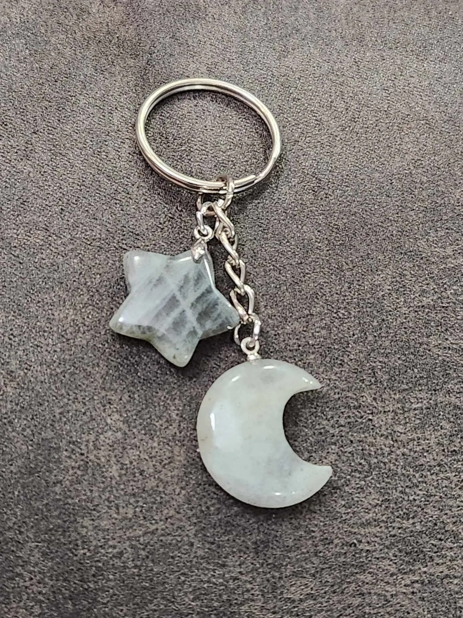 Product image for Silver Labradorite Moon & Star Keychain   