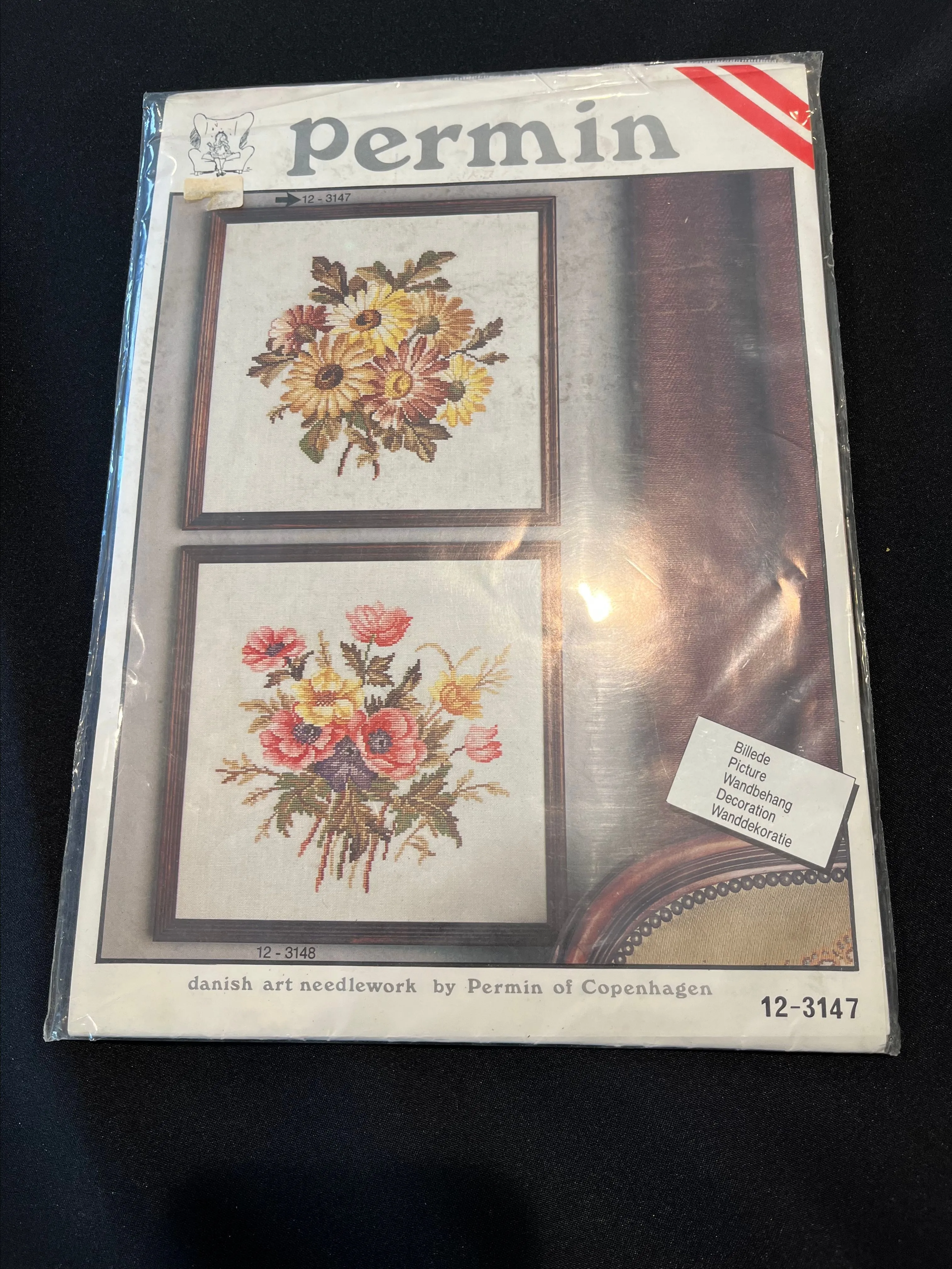 Product image for Vintage Permin Floral Cross Stitch Kit (12-3147 ONLY) Preowned