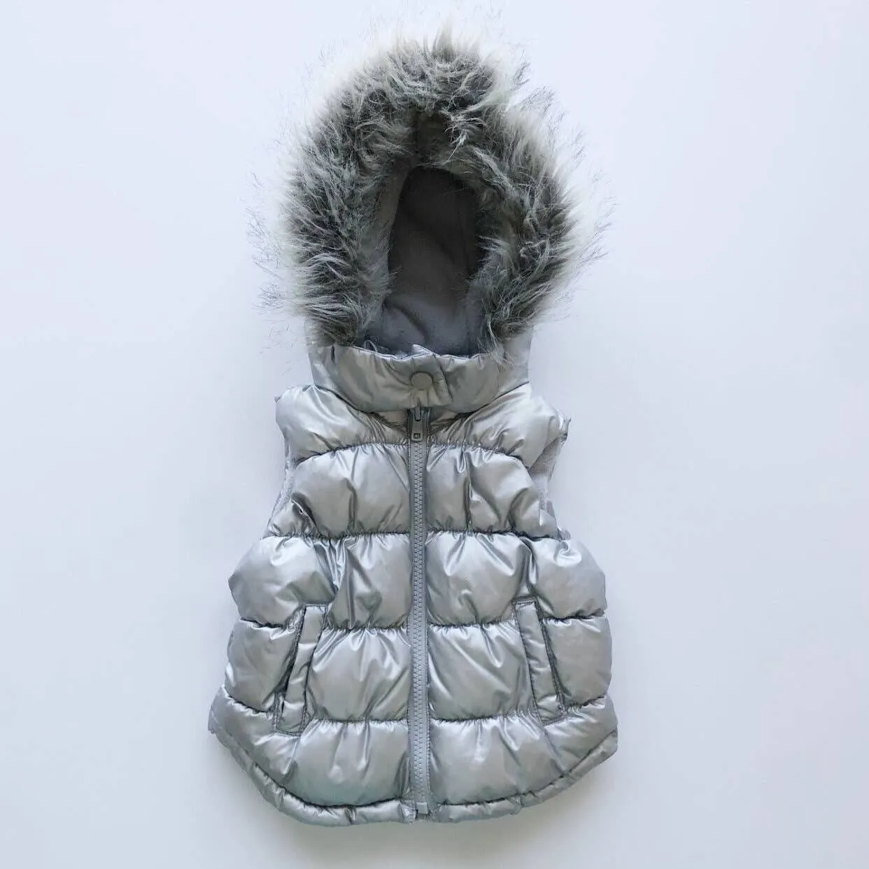 Product image for Faux Fur Metallic Puffer Vest