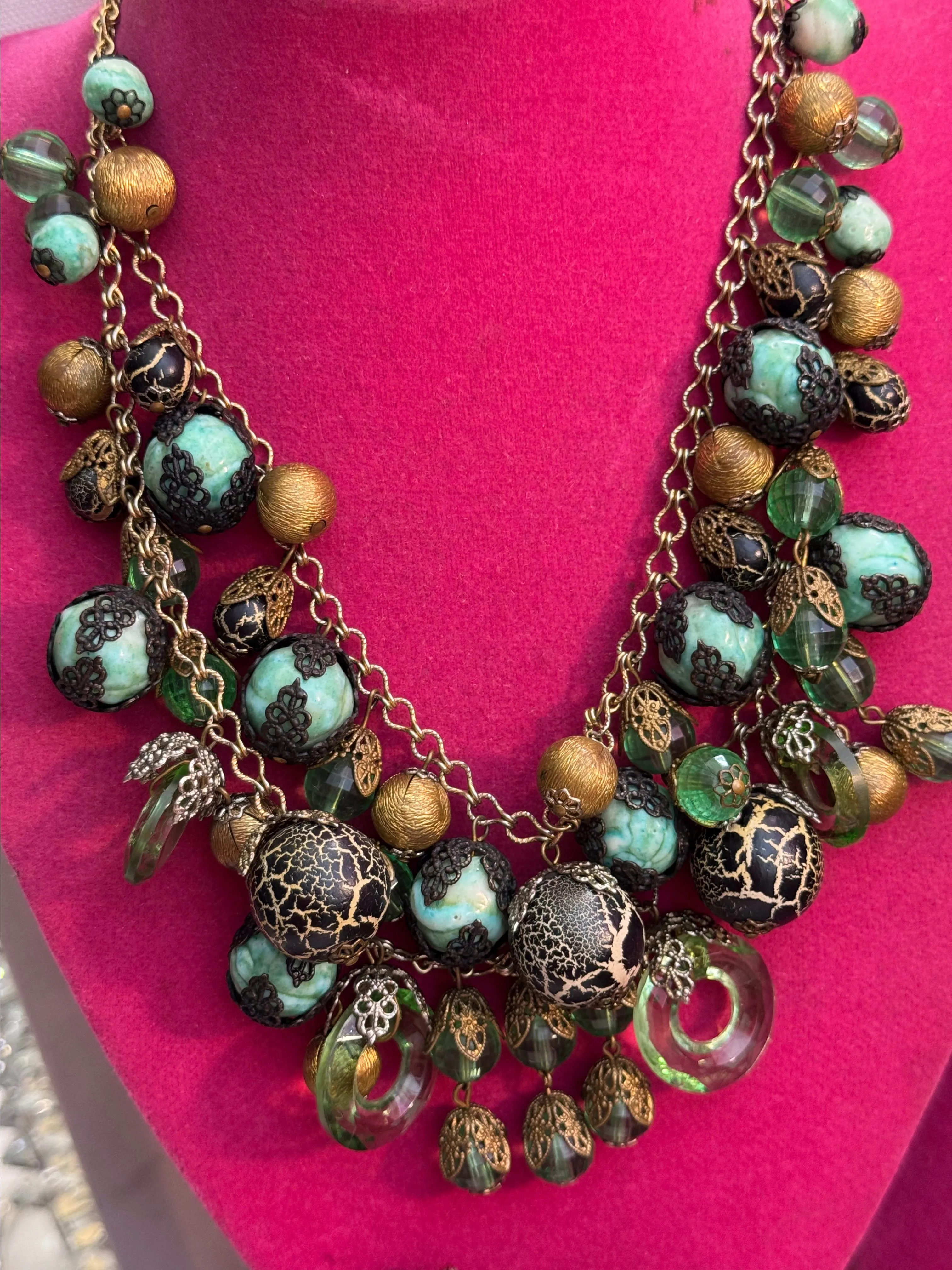 Product image for Fabulous signed HOBE green glass Touro necklace
