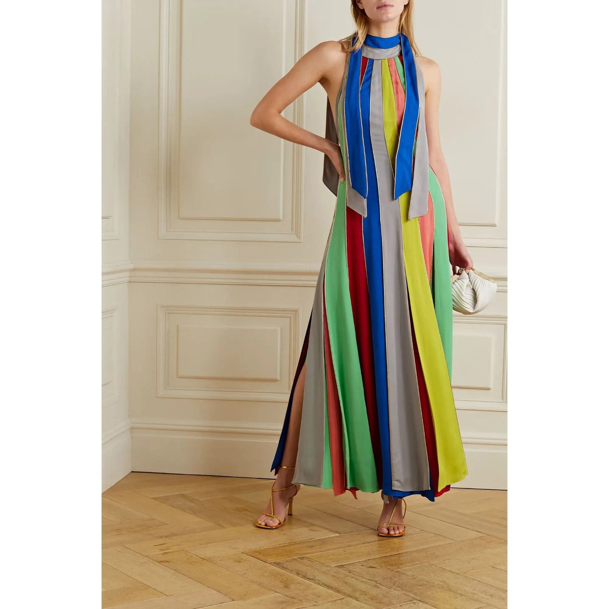 slim fit dress slacks High Garden Maxi Dress in Cotton Poplin Stripe – Rosie Assoulin main image 0