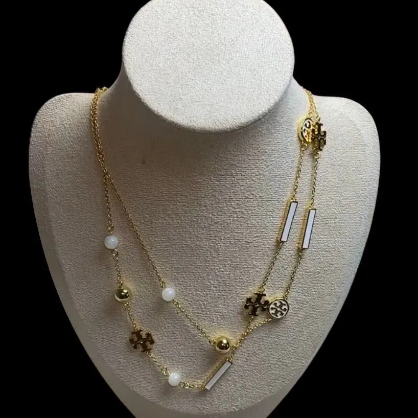 Product image for NWT Authentic TORY BURCH Kira Scattered Rosary Necklace IVORY/GOLD with Dustbag