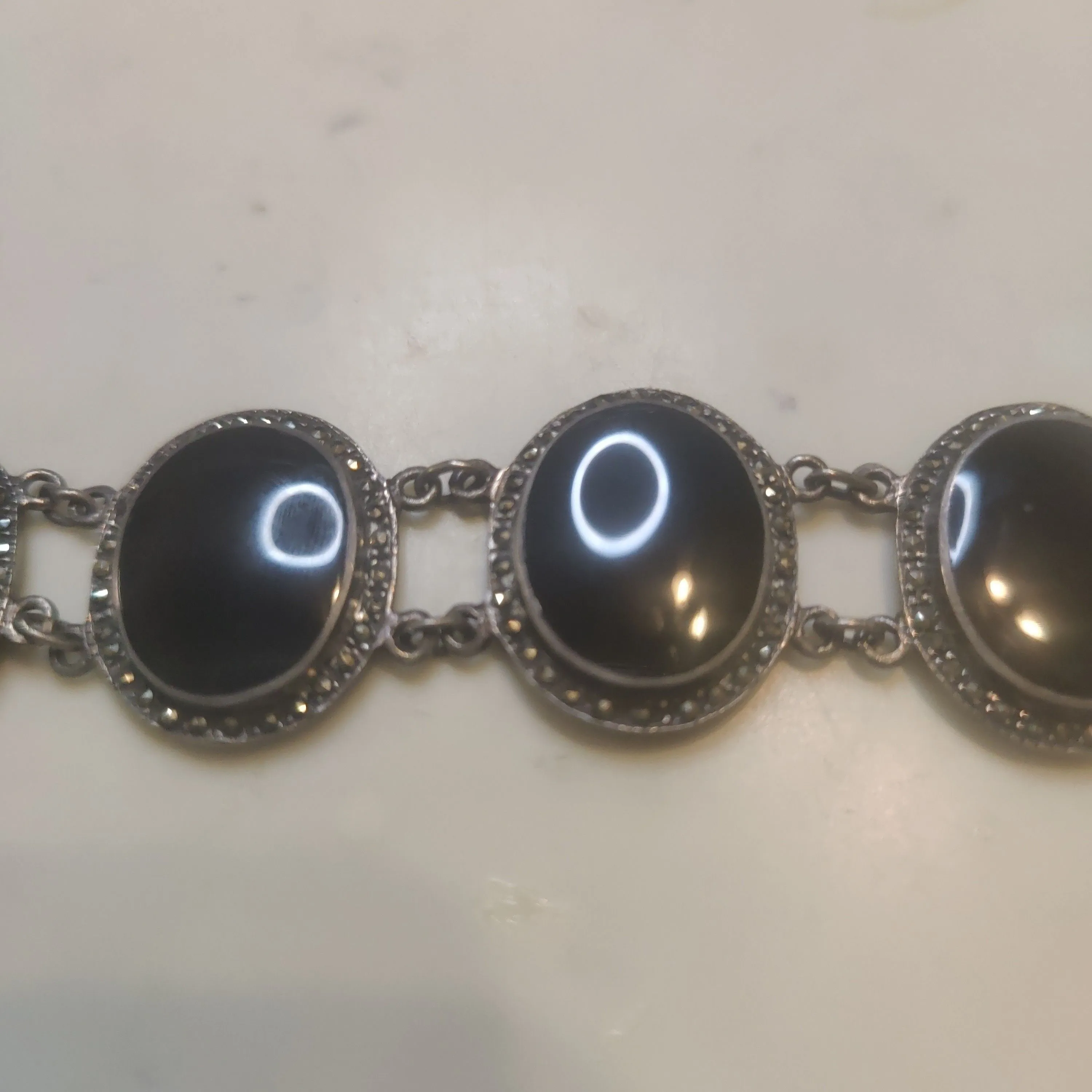 Product image for Vintage Sterling Silver Onyx Marcaite bracelet! 