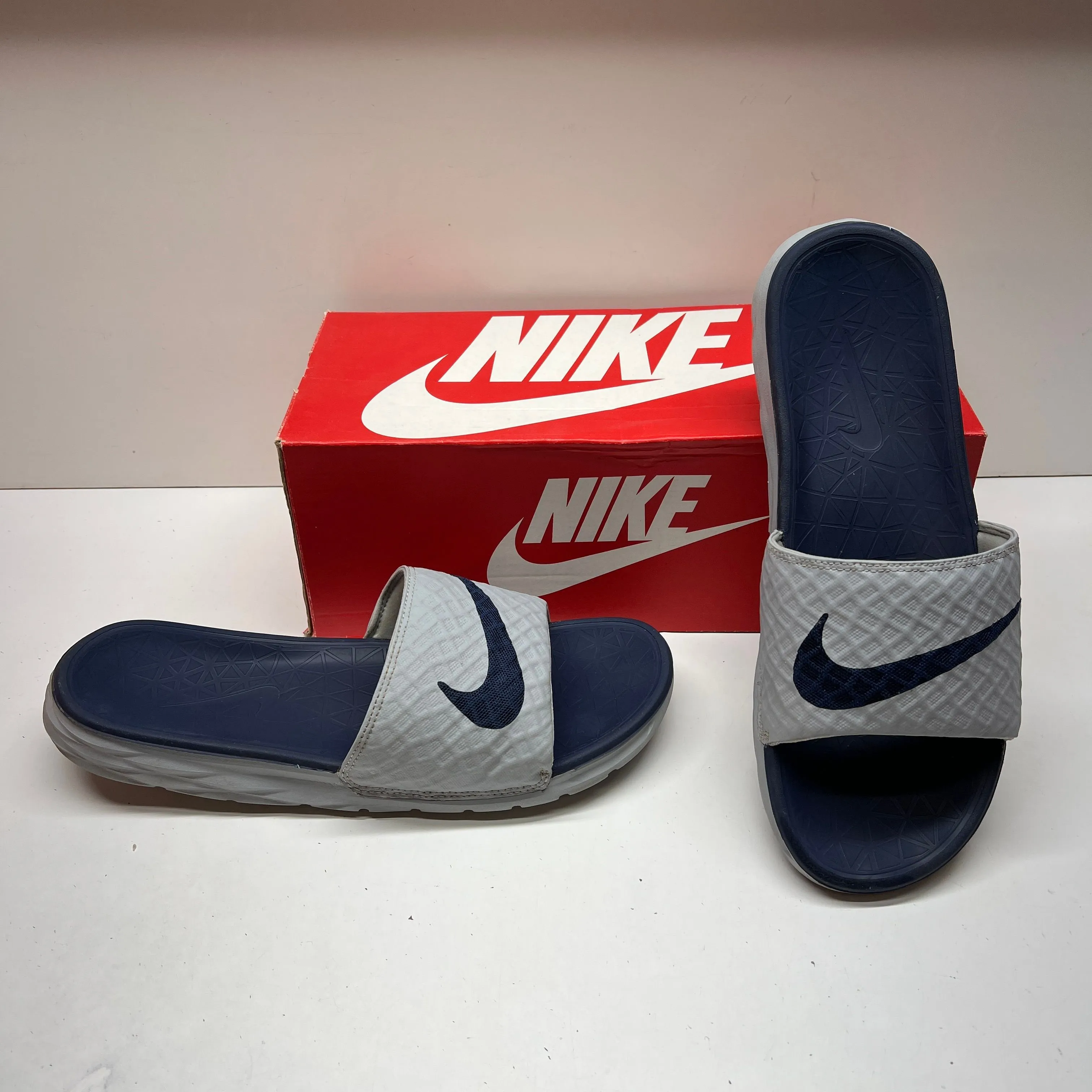 Product image for Nike Benassi Solarsoft Slide 2 705474 040 Gray Navy Slides Sandals Shoes Mens 12
