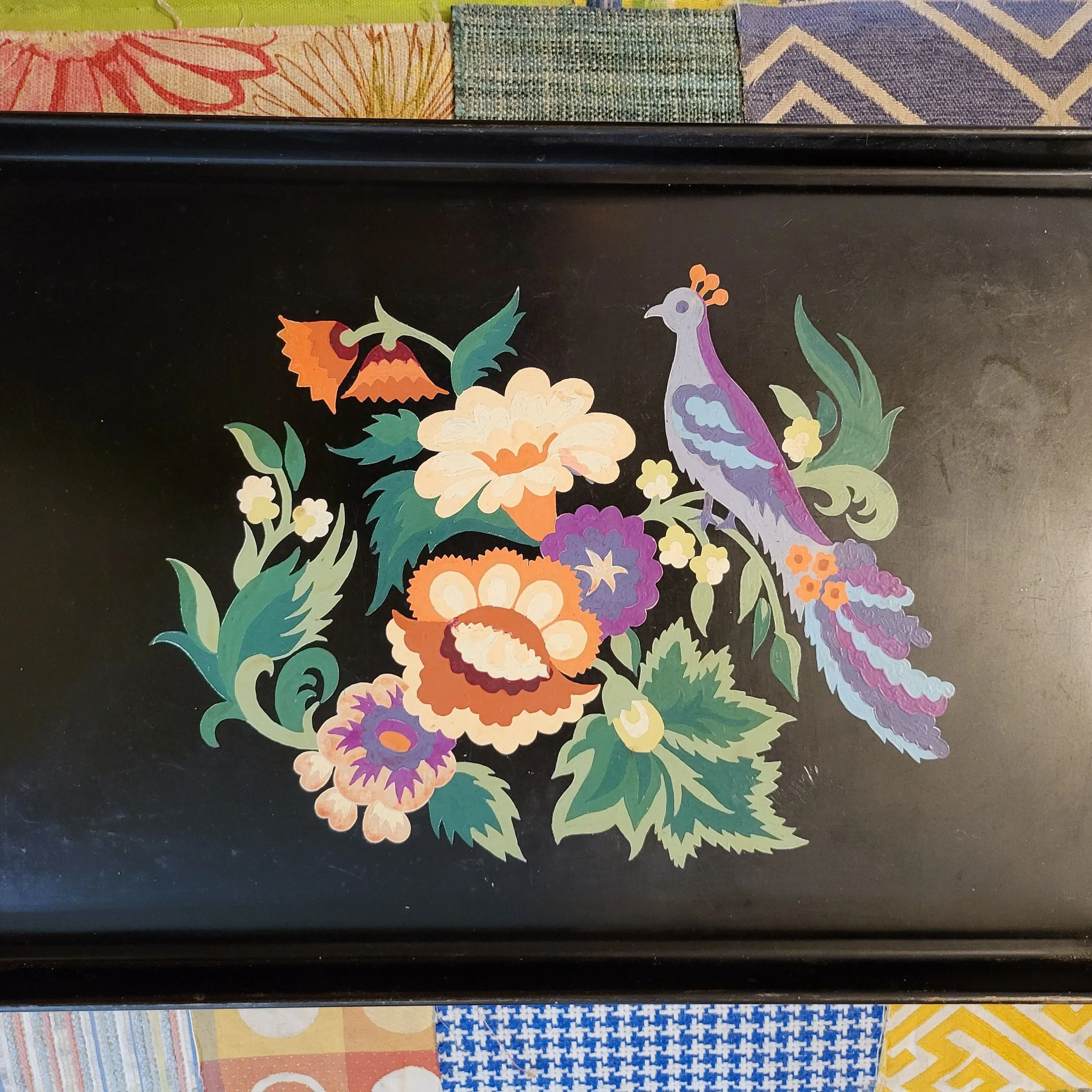 Product image for hand painted Peacock serving tray
