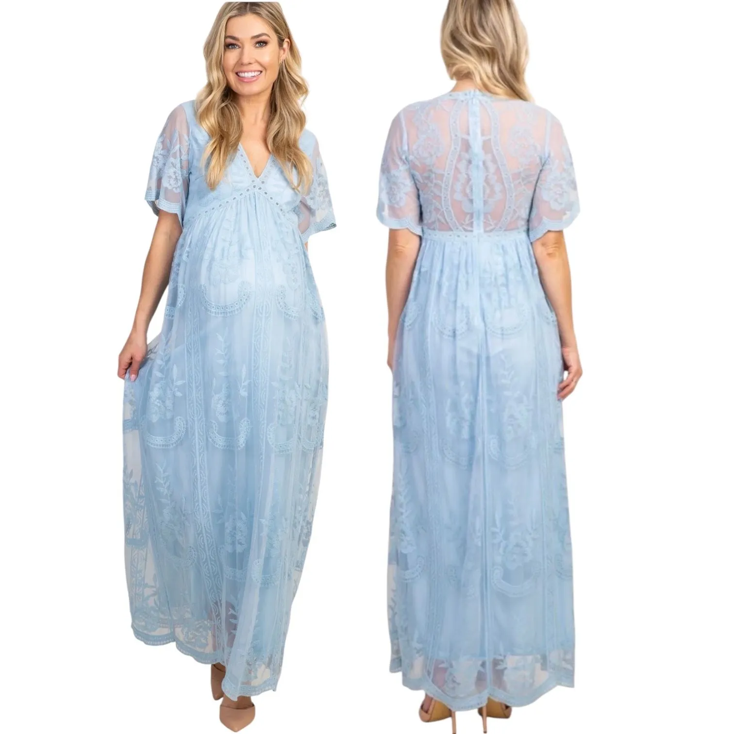 Product image for 403.  XL MATERNITY // PINK BLUSH LACE OVERLAY DRESS
