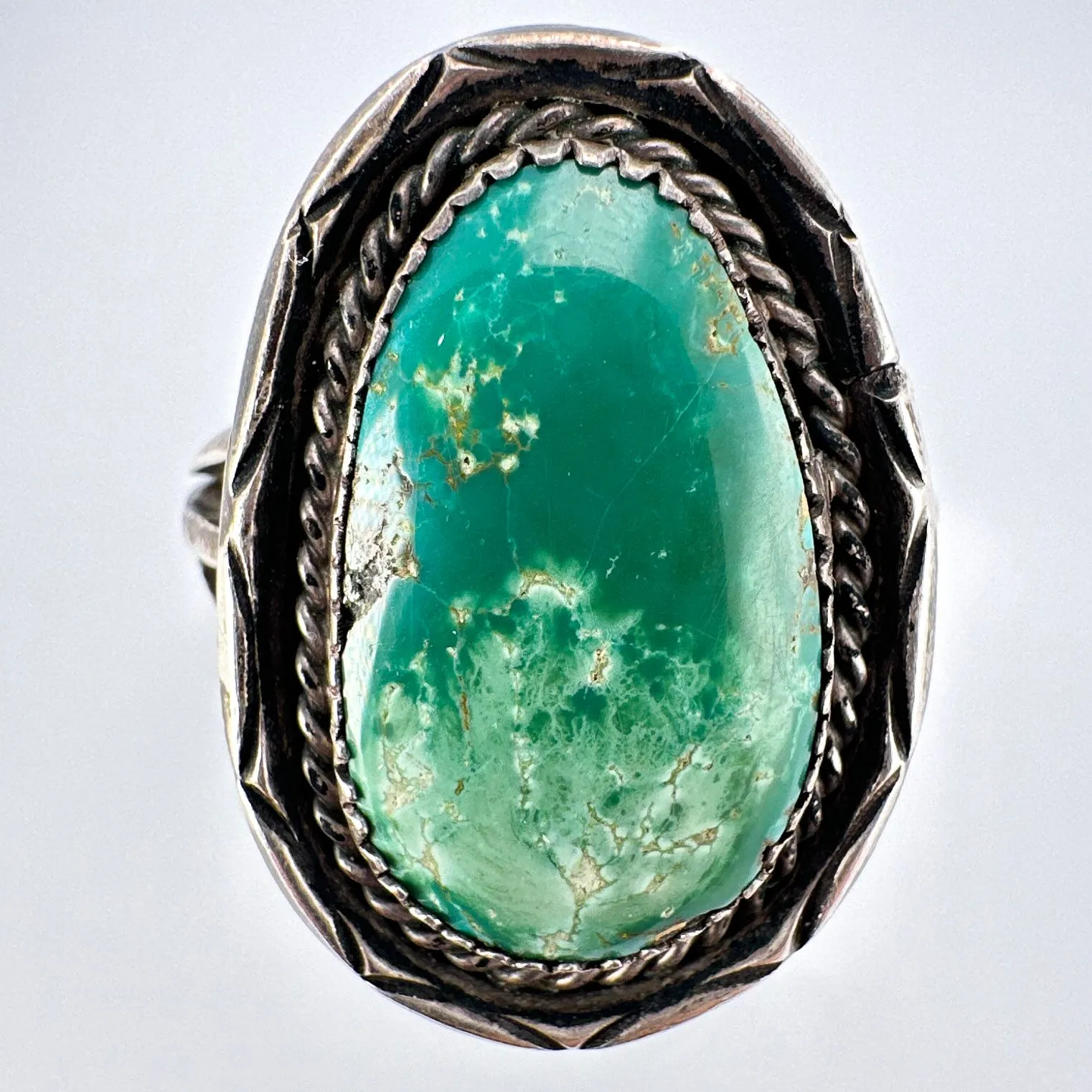 Product image for Native Signed Sterling Silver Green Large Torquoise Ring Size 14 YYX0001