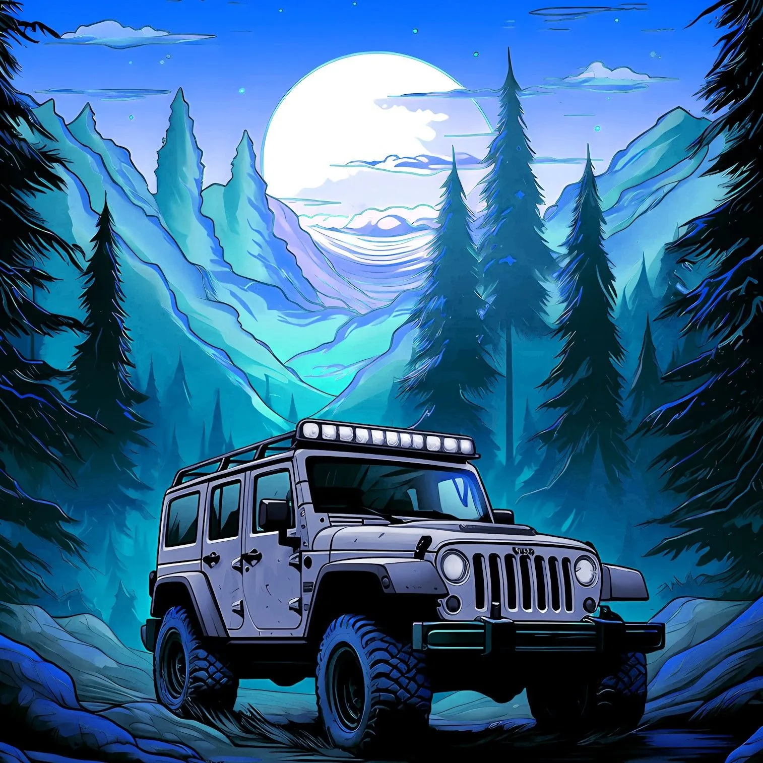 Product image for 16oz big mug, sky blue with jeep design