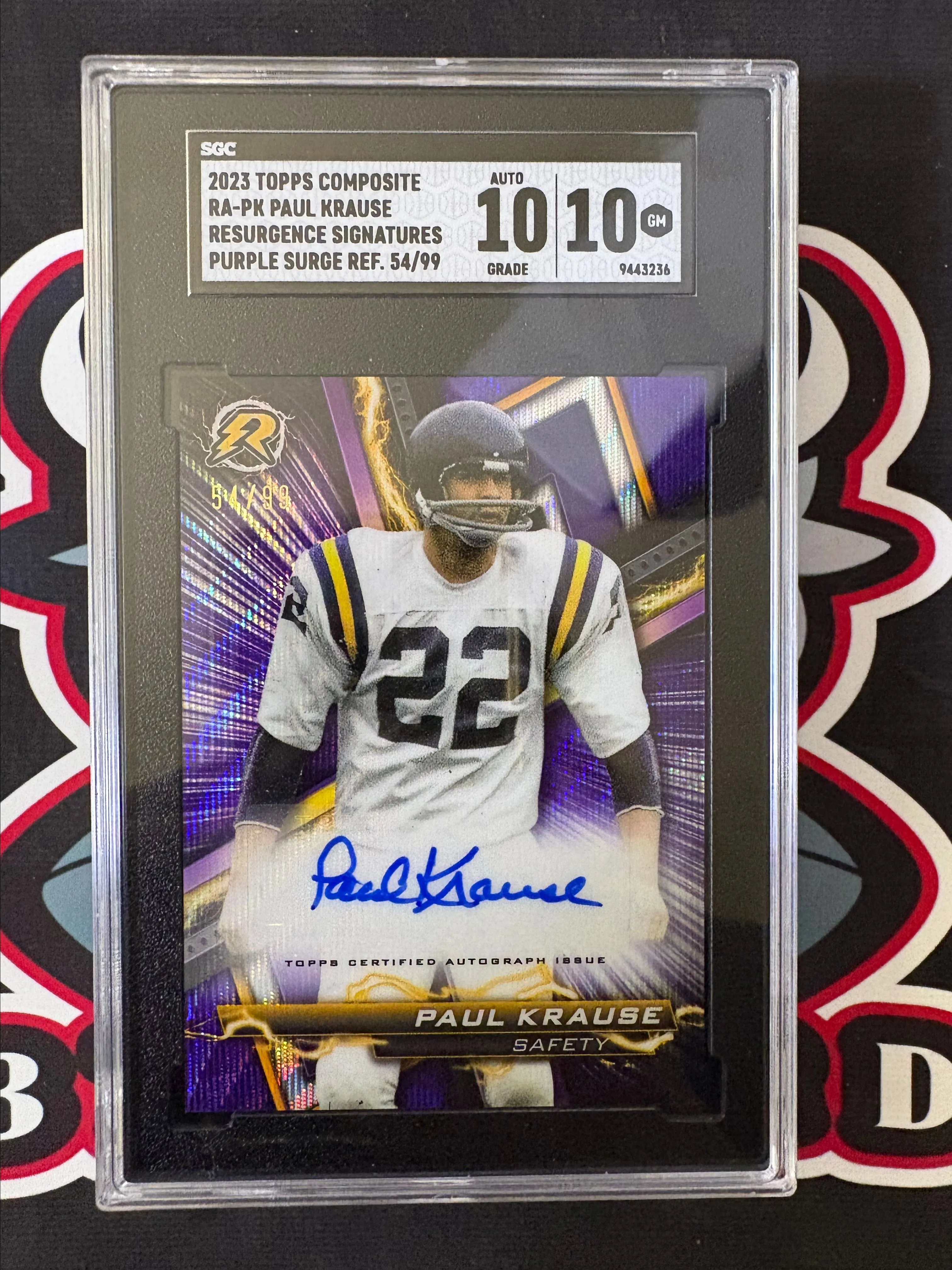 Product image for 2023 Topps Composite #RA-PK Paul Krause Resurgence Signatures Purple Surge REF. 54/99 SGC 10/10
