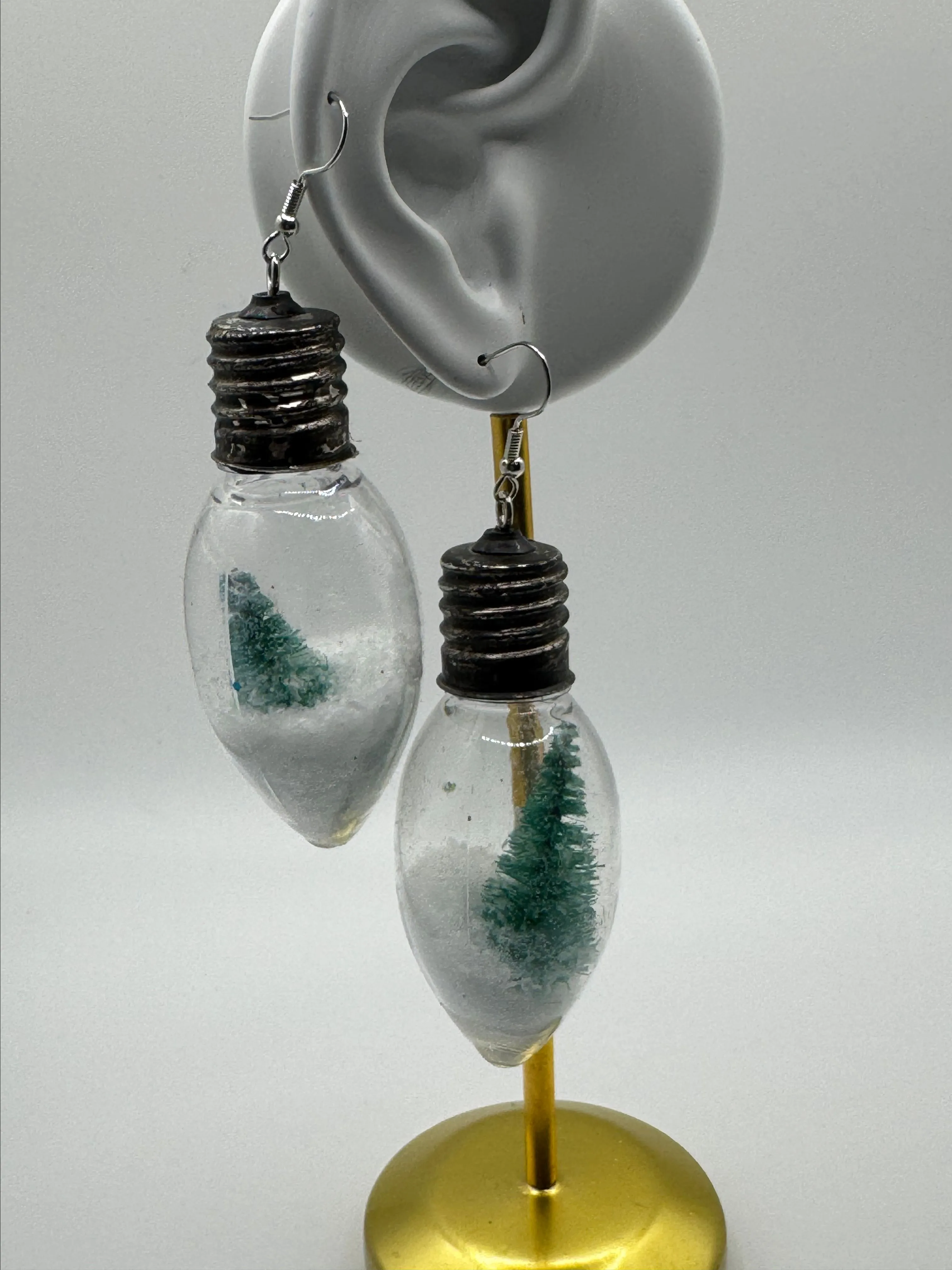 Product image for Holidays Christmas - Light Bulb with Tree and "Snow" Earrings