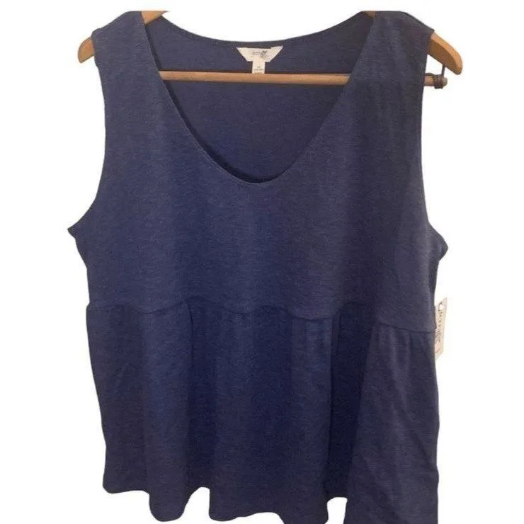 Product image for Terra & Sky Navy Blue Peplum Tank Top Comfy Summer Shirt Women's Size 2X 20W-22W